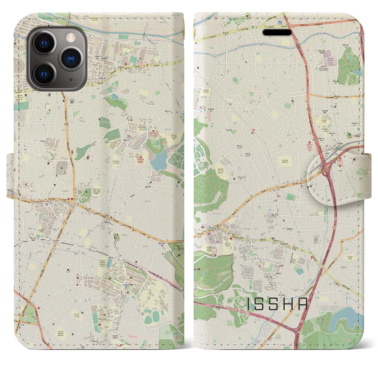 【一社(愛知県)】地図柄iPhoneケース(手帳タイプ)ナチュラル・iPhone 11 Pro Max 用