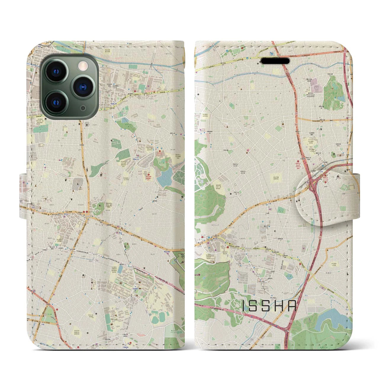【一社(愛知県)】地図柄iPhoneケース(手帳タイプ)ナチュラル・iPhone 11 Pro 用