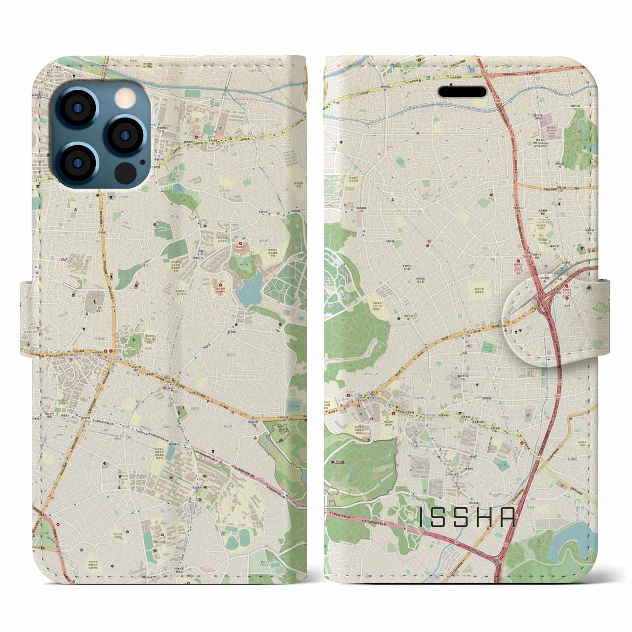 【一社(愛知県)】地図柄iPhoneケース(手帳タイプ)ナチュラル・iPhone 12 / 12 Pro 用
