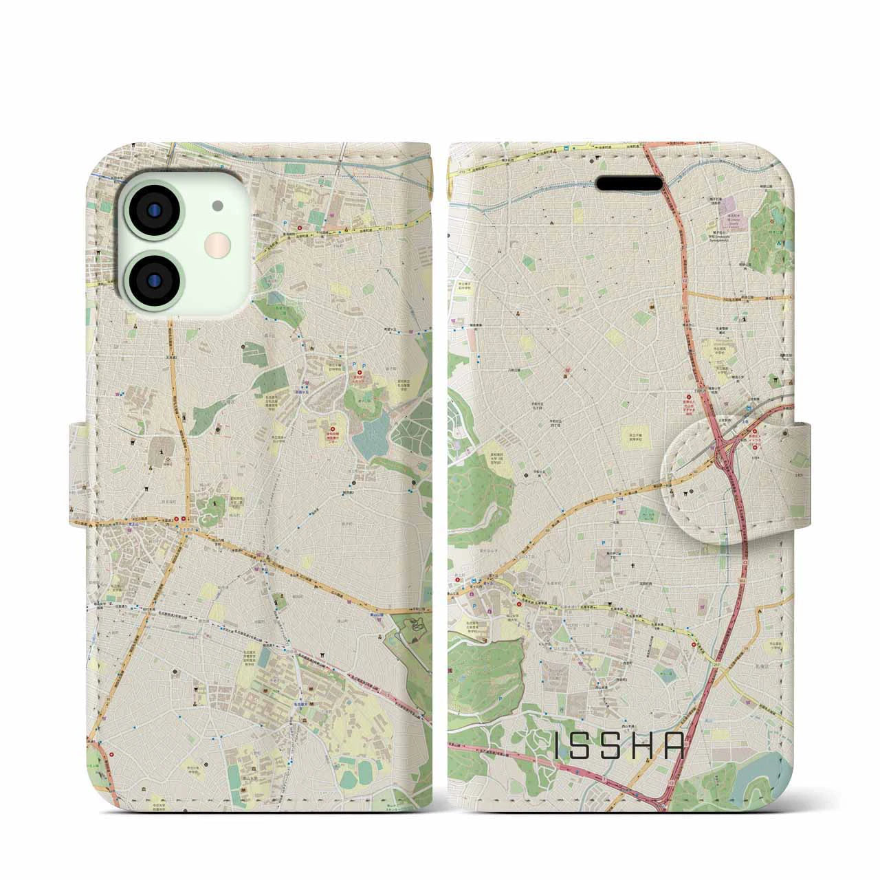 【一社(愛知県)】地図柄iPhoneケース(手帳タイプ)ナチュラル・iPhone 12 mini 用