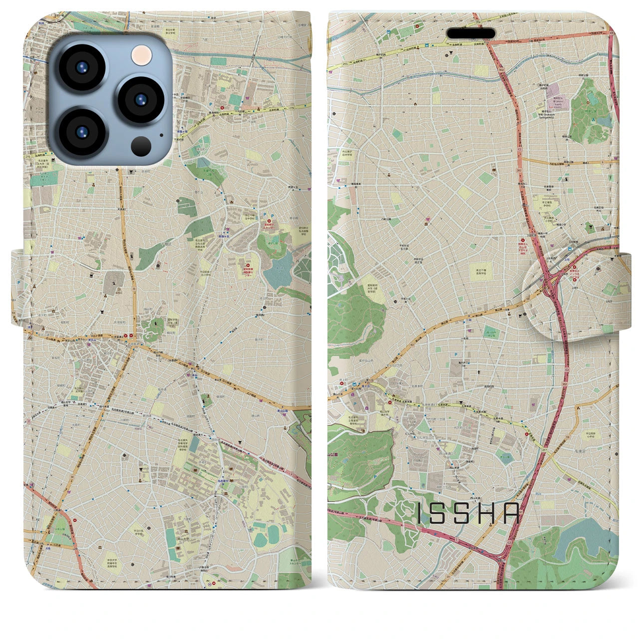 【一社(愛知県)】地図柄iPhoneケース(手帳タイプ)ナチュラル・iPhone 13 Pro Max 用