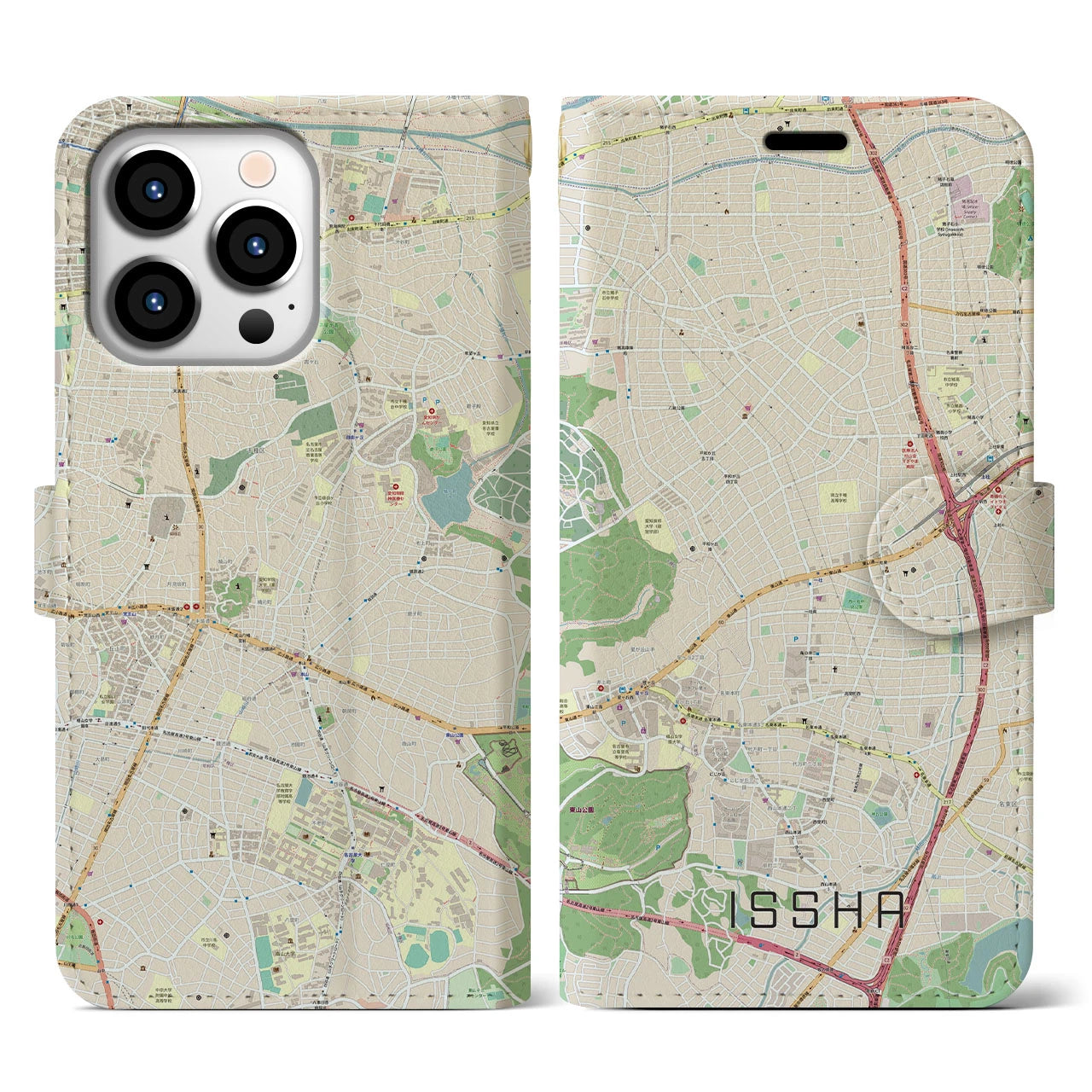 【一社(愛知県)】地図柄iPhoneケース(手帳タイプ)ナチュラル・iPhone 13 Pro 用