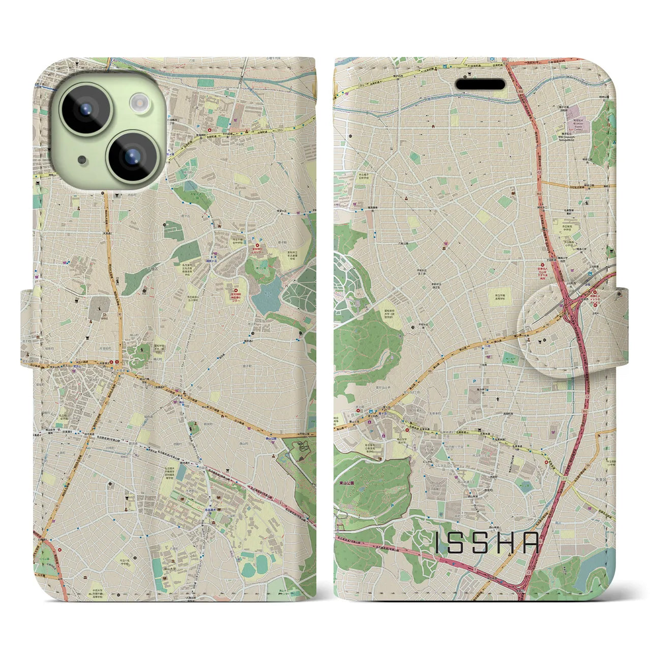 【一社(愛知県)】地図柄iPhoneケース(手帳タイプ)ナチュラル・iPhone 15 用