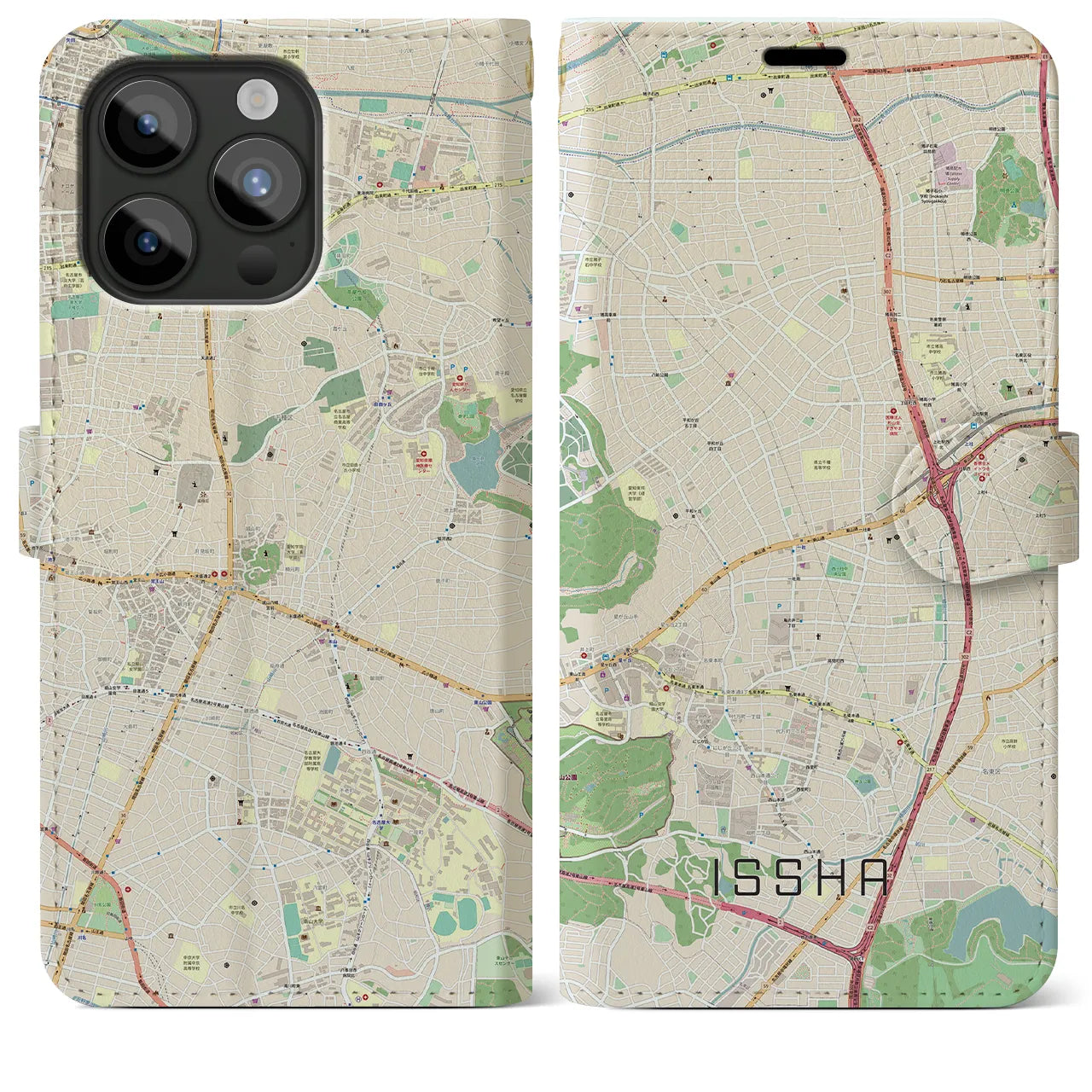 【一社(愛知県)】地図柄iPhoneケース(手帳タイプ)ナチュラル・iPhone 15 Pro Max 用