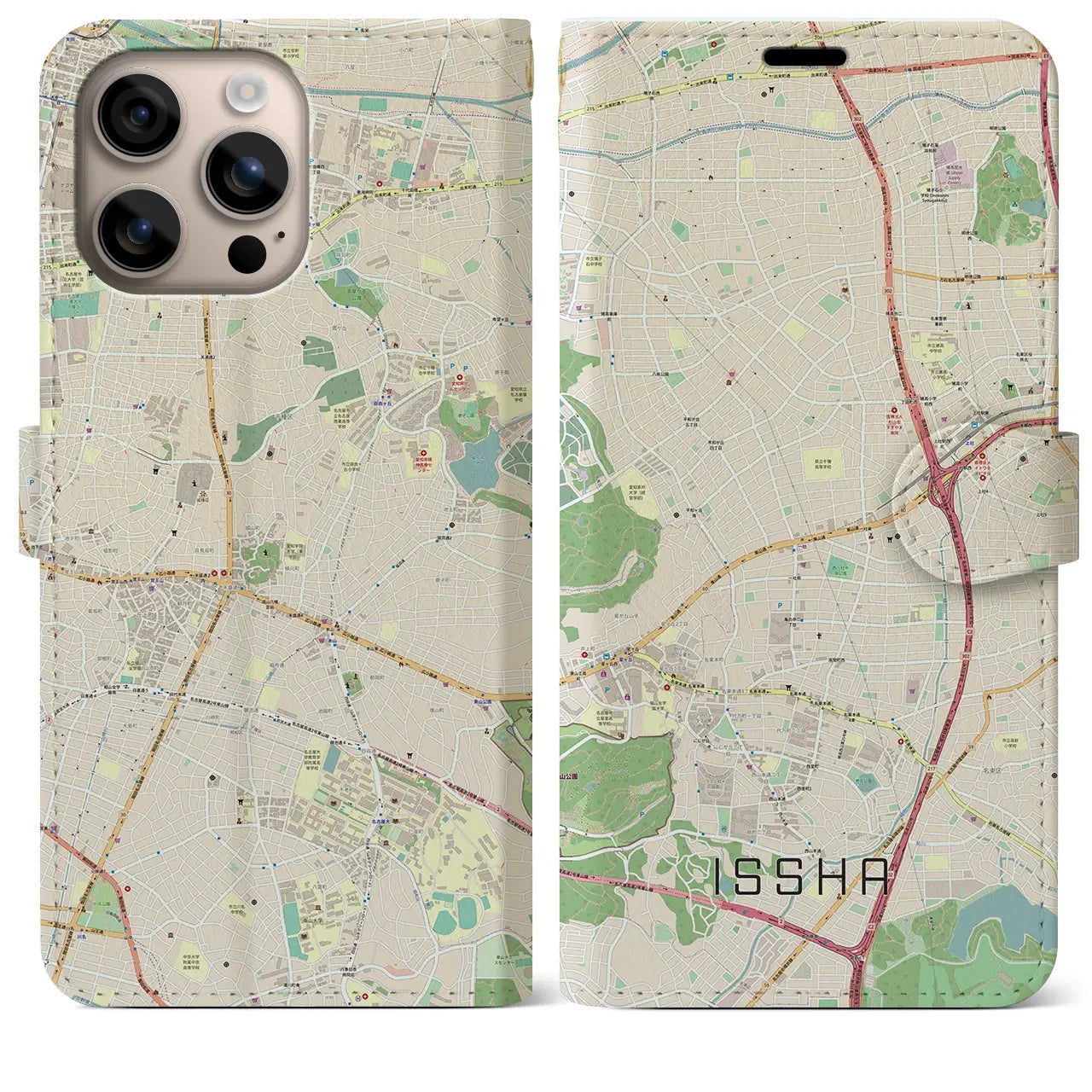 【一社(愛知県)】地図柄iPhoneケース(手帳タイプ)ナチュラル・iPhone 16 Plus 用