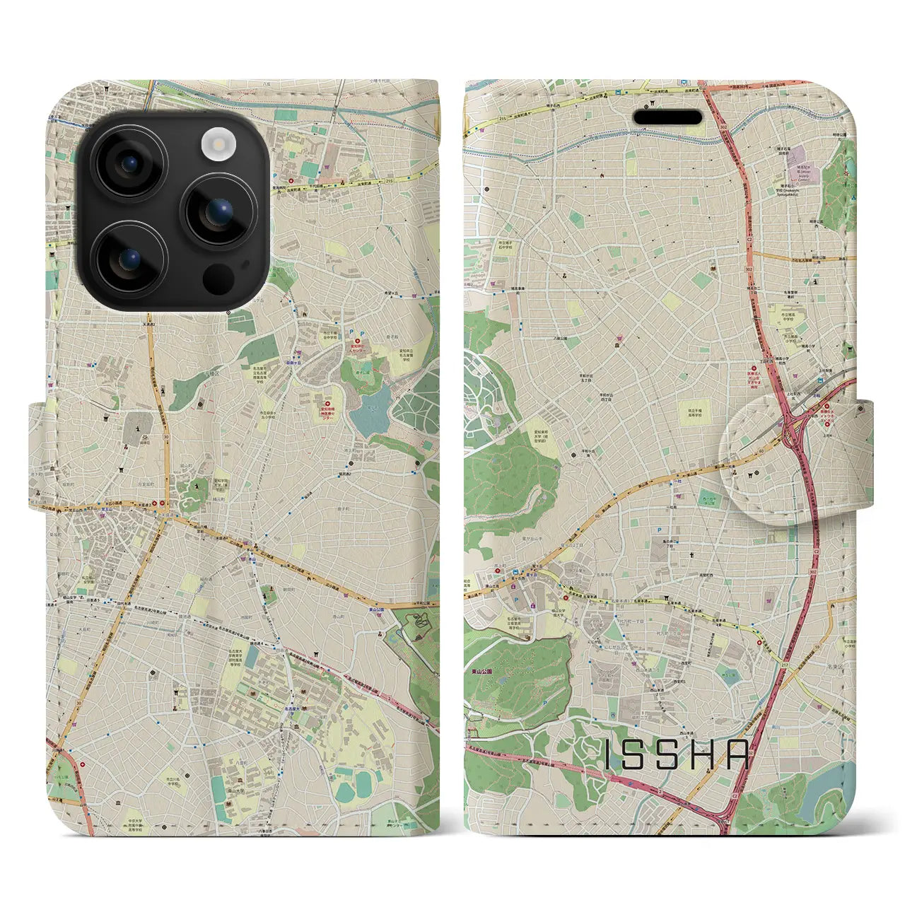 【一社(愛知県)】地図柄iPhoneケース(手帳タイプ)ナチュラル・iPhone 16 用