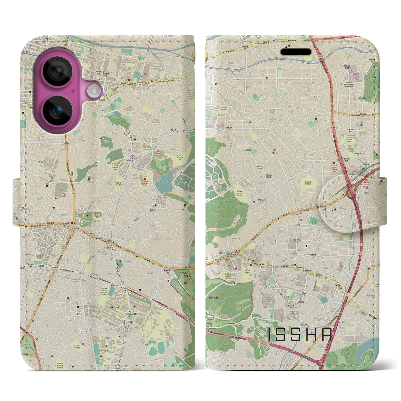 【一社(愛知県)】地図柄iPhoneケース(手帳タイプ)ナチュラル・iPhone 16 Pro 用