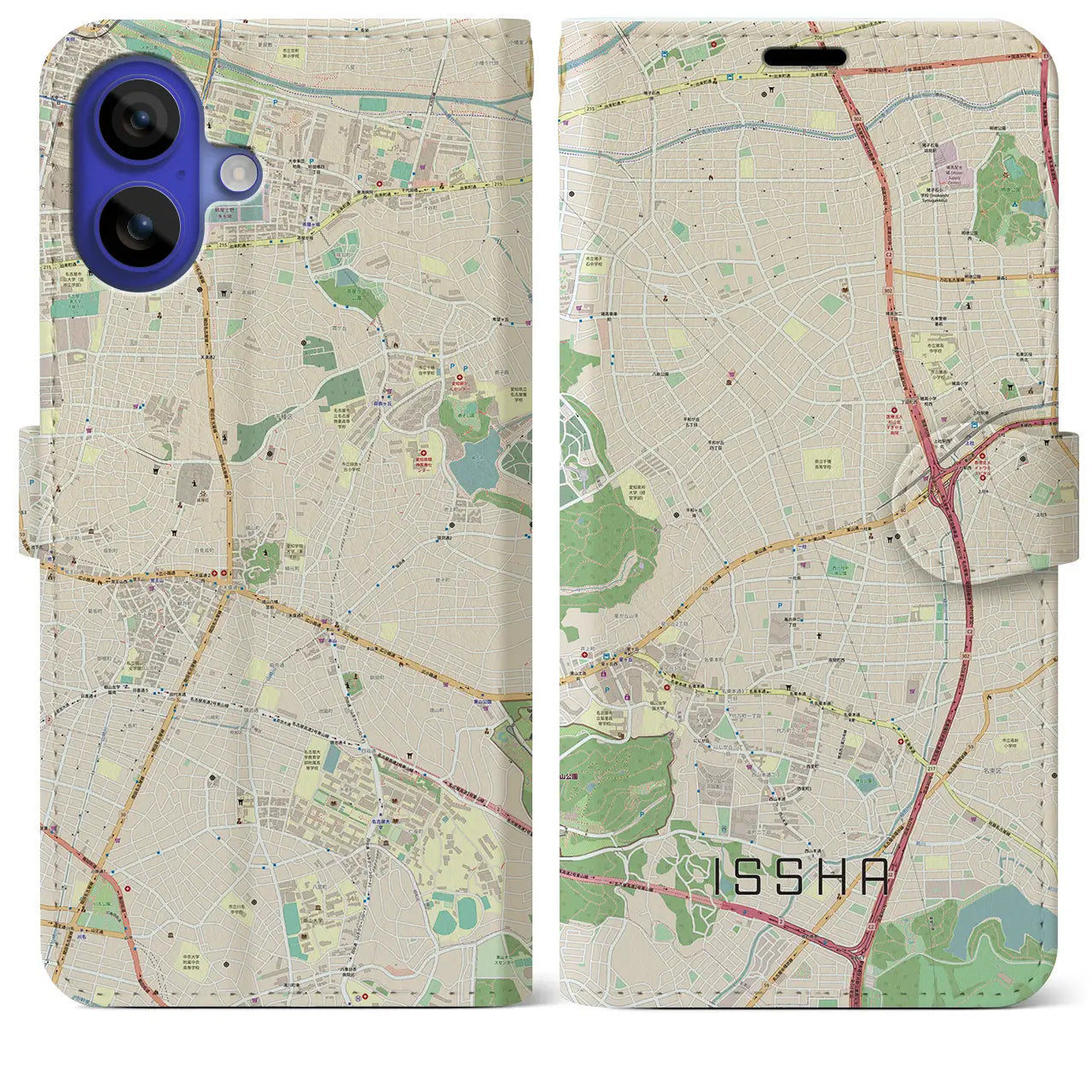 【一社(愛知県)】地図柄iPhoneケース(手帳タイプ)ナチュラル・iPhone 16 Pro Max 用