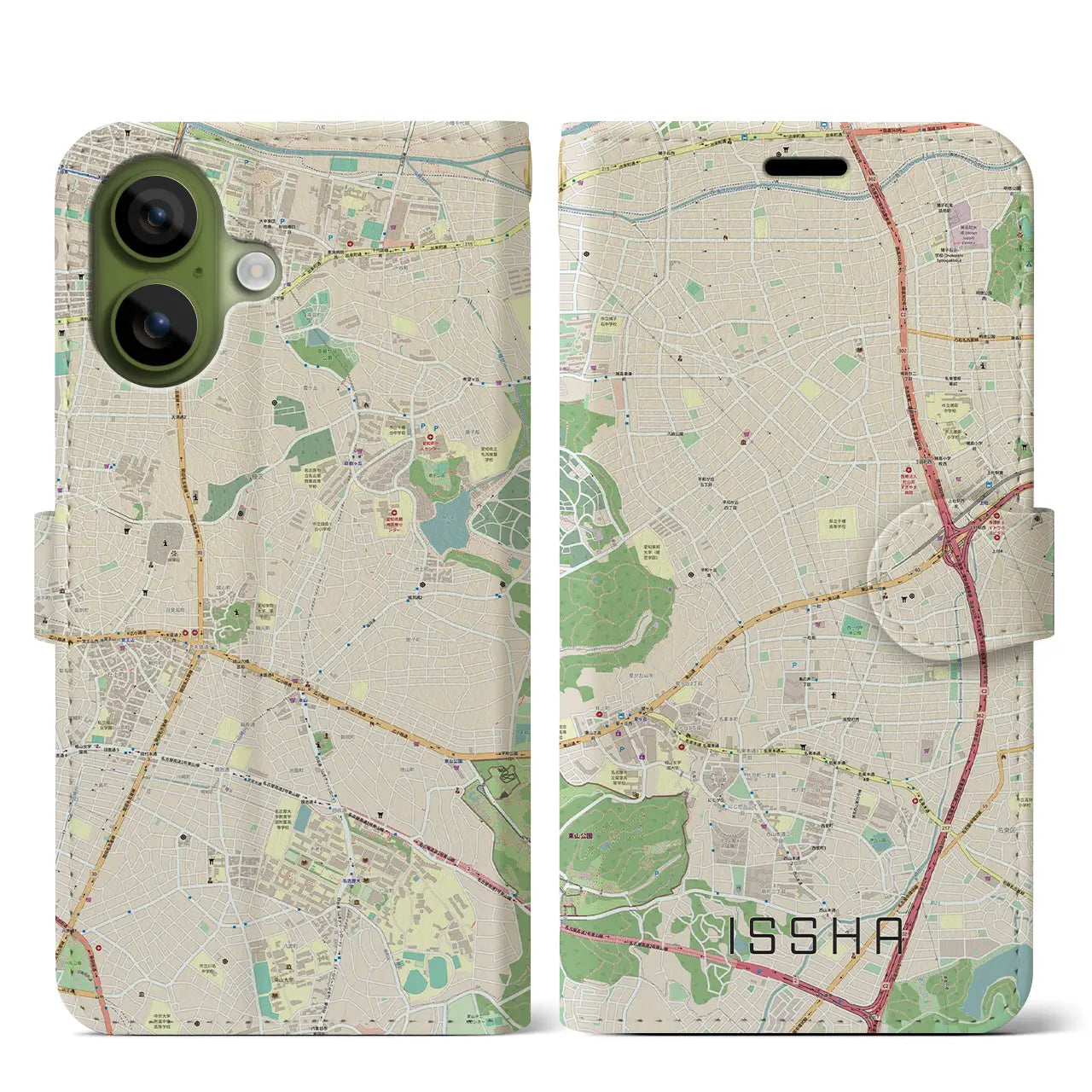 【一社(愛知県)】地図柄iPhoneケース(手帳タイプ)ナチュラル・iPhone 17 Pro Max 用