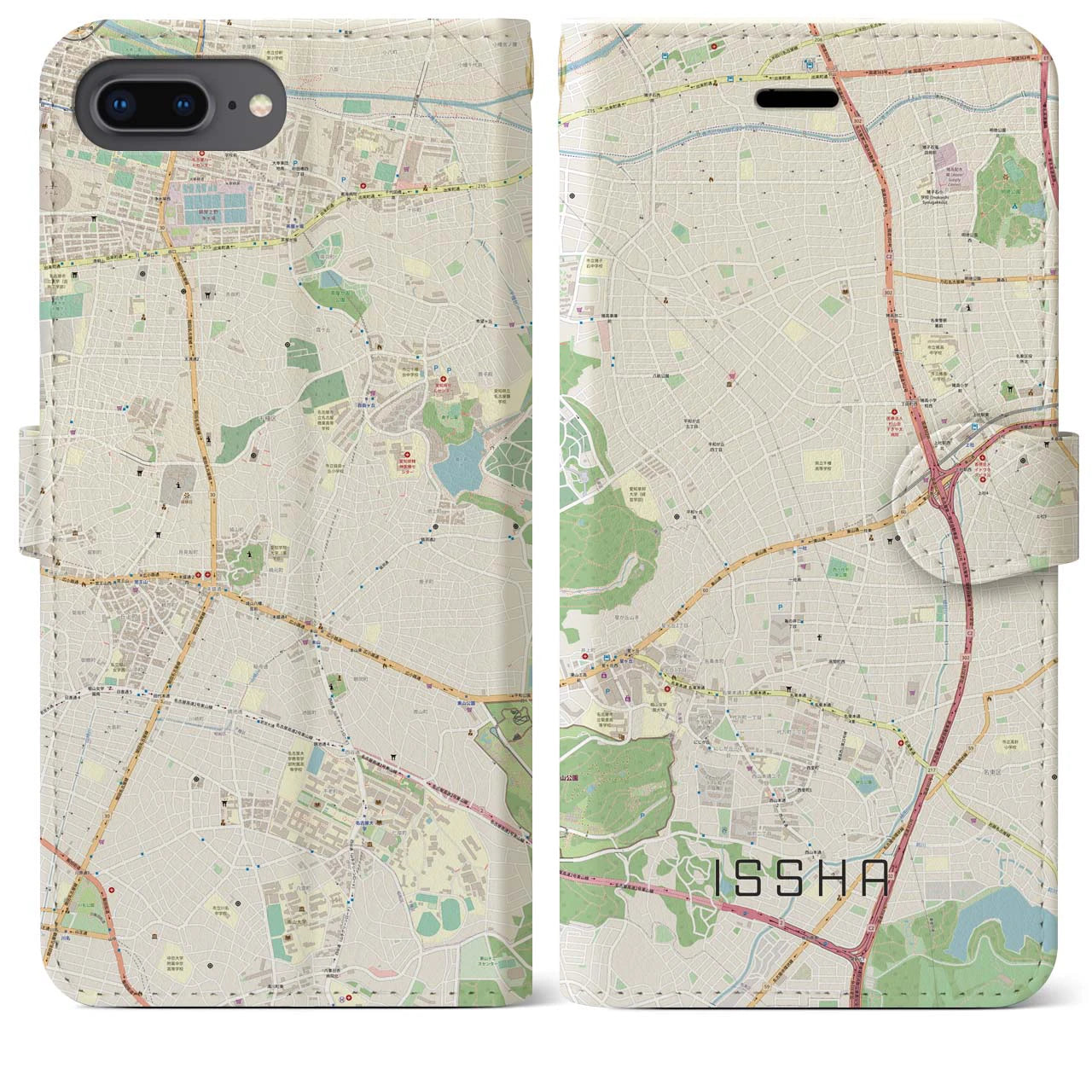 【一社(愛知県)】地図柄iPhoneケース(手帳タイプ)ナチュラル・iPhone 8Plus /7Plus / 6sPlus / 6Plus 用