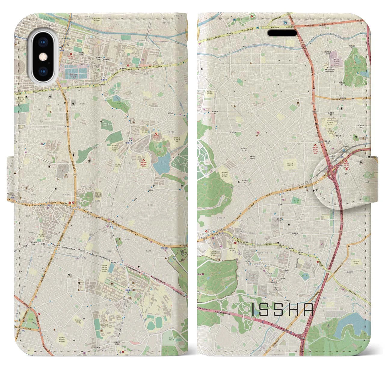 【一社(愛知県)】地図柄iPhoneケース(手帳タイプ)ナチュラル・iPhone XS Max 用
