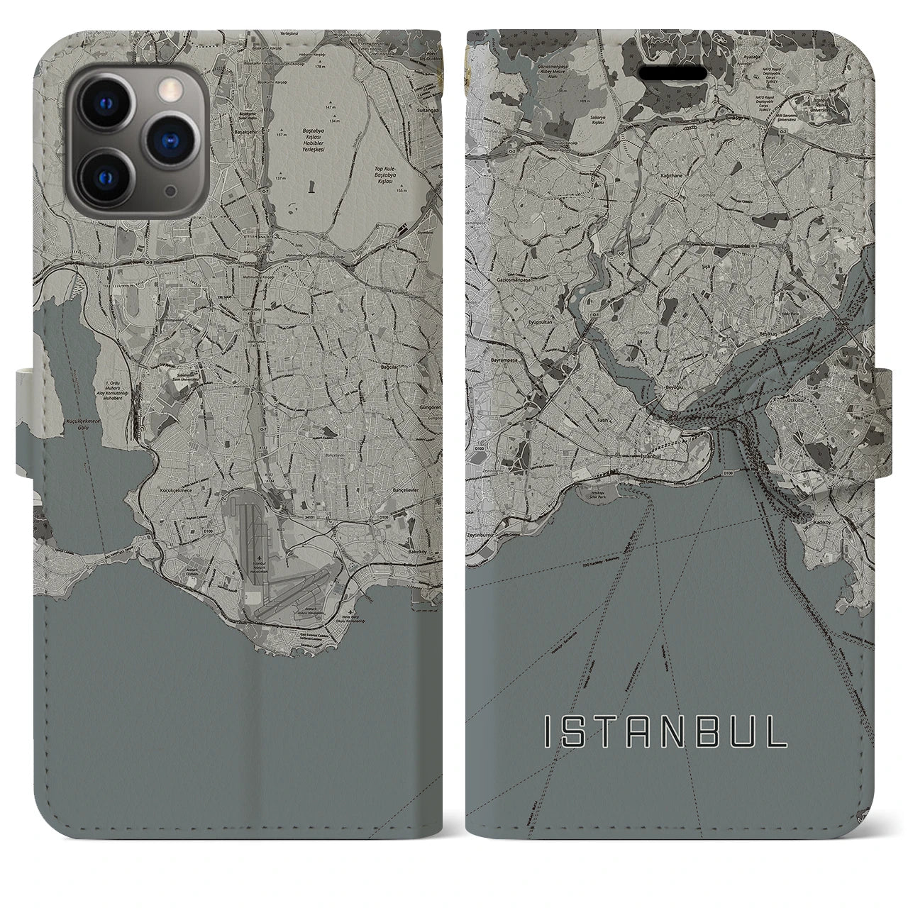 【イスタンブール(トルコ)】地図柄iPhoneケース(手帳タイプ)モノトーン・iPhone 11 Pro Max 用