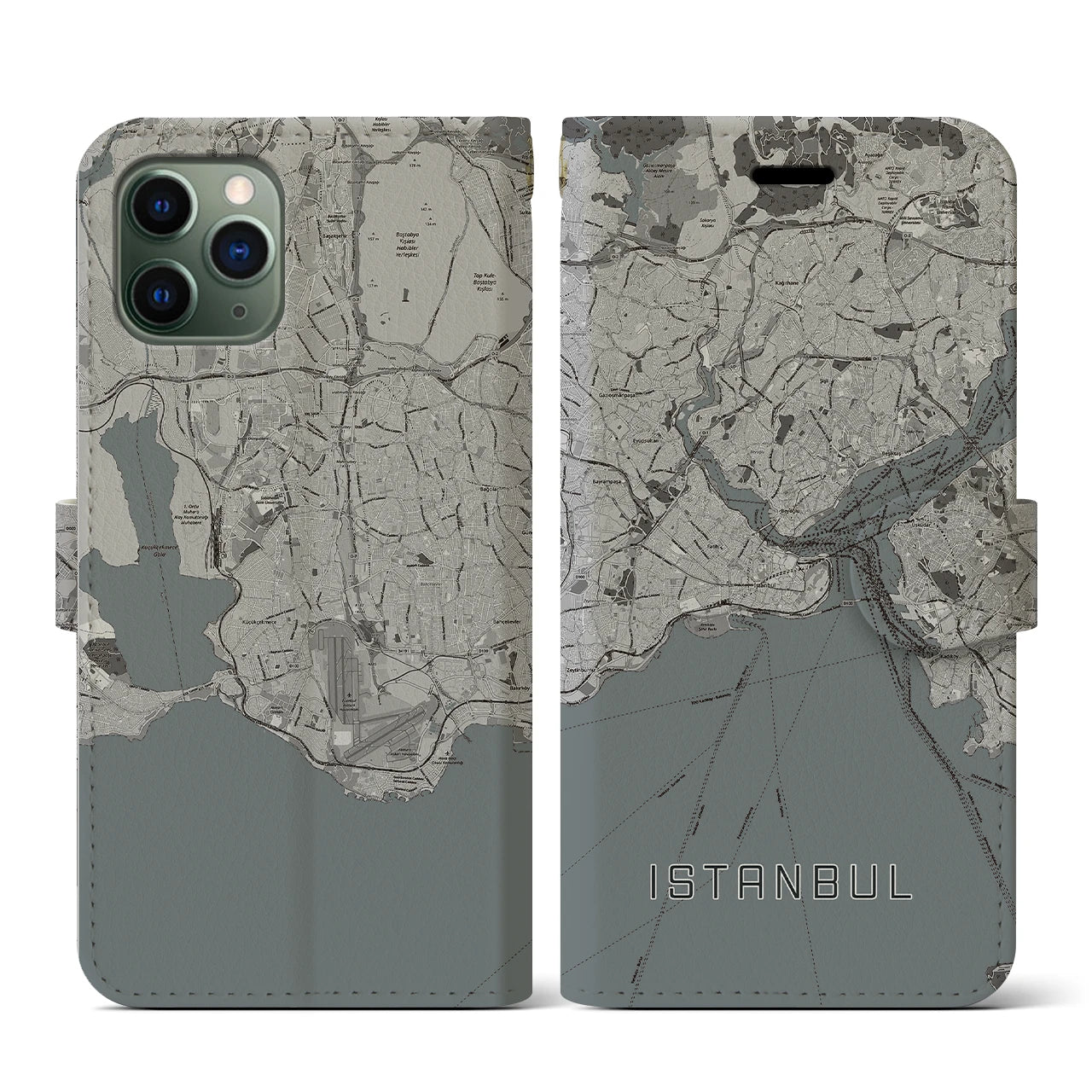 【イスタンブール(トルコ)】地図柄iPhoneケース(手帳タイプ)モノトーン・iPhone 11 Pro 用