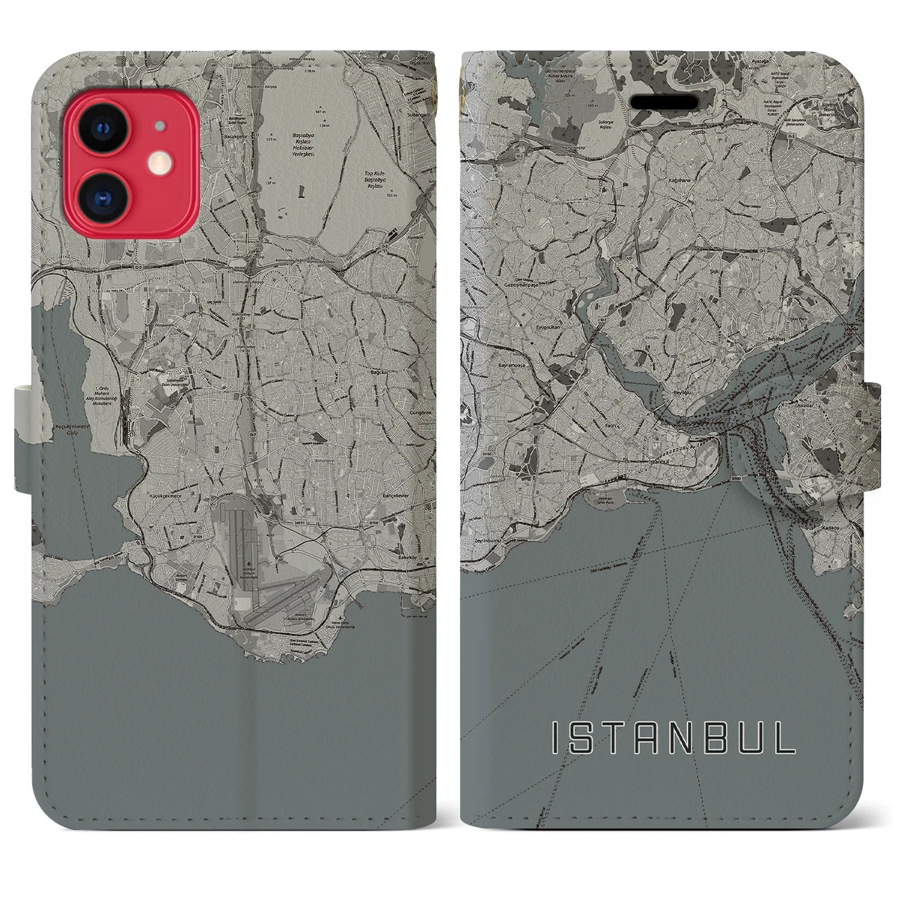 【イスタンブール(トルコ)】地図柄iPhoneケース(手帳タイプ)モノトーン・iPhone 11 用