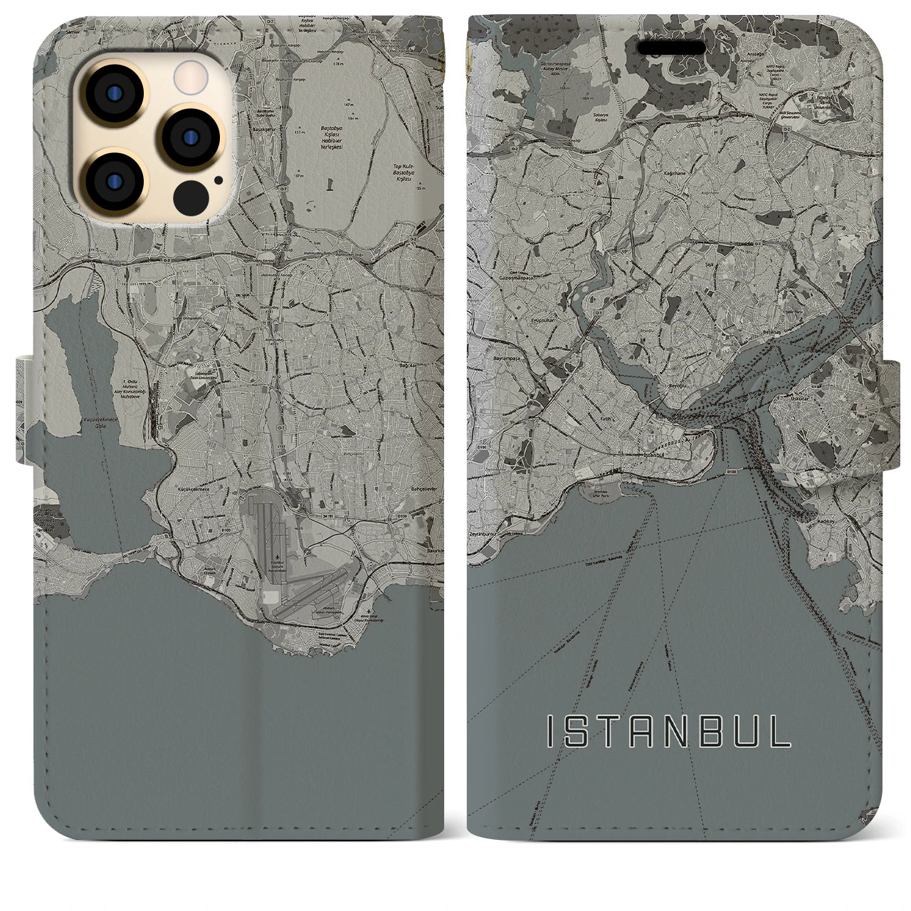 【イスタンブール(トルコ)】地図柄iPhoneケース(手帳タイプ)モノトーン・iPhone 12 Pro Max 用