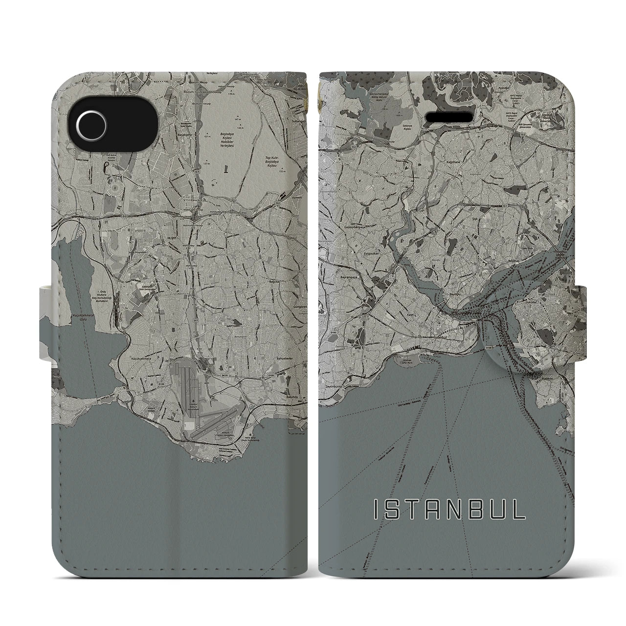 【イスタンブール(トルコ)】地図柄iPhoneケース(手帳タイプ)モノトーン・iPhone SE(第3 / 第2世代) / 8 / 7 / 6s / 6 用