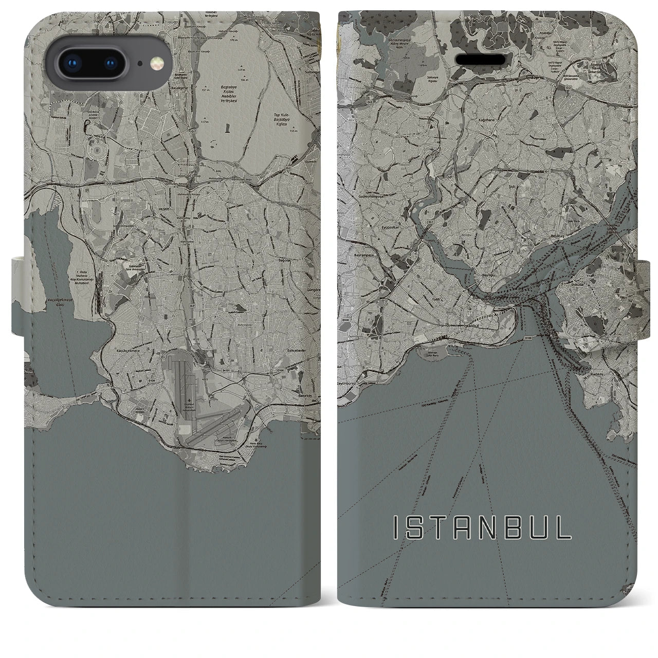 【イスタンブール(トルコ)】地図柄iPhoneケース(手帳タイプ)モノトーン・iPhone 8Plus /7Plus / 6sPlus / 6Plus 用