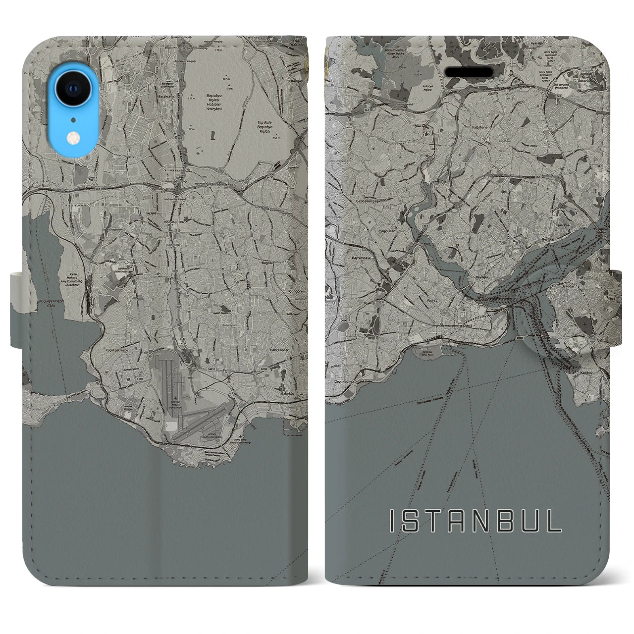 【イスタンブール(トルコ)】地図柄iPhoneケース(手帳タイプ)モノトーン・iPhone XR 用