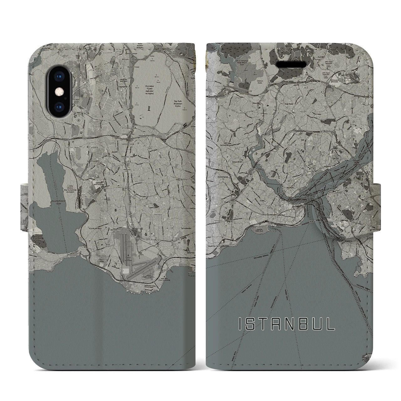 【イスタンブール(トルコ)】地図柄iPhoneケース(手帳タイプ)モノトーン・iPhone XS / X 用