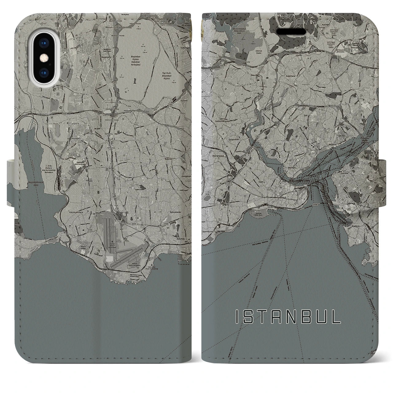 【イスタンブール(トルコ)】地図柄iPhoneケース(手帳タイプ)モノトーン・iPhone XS Max 用