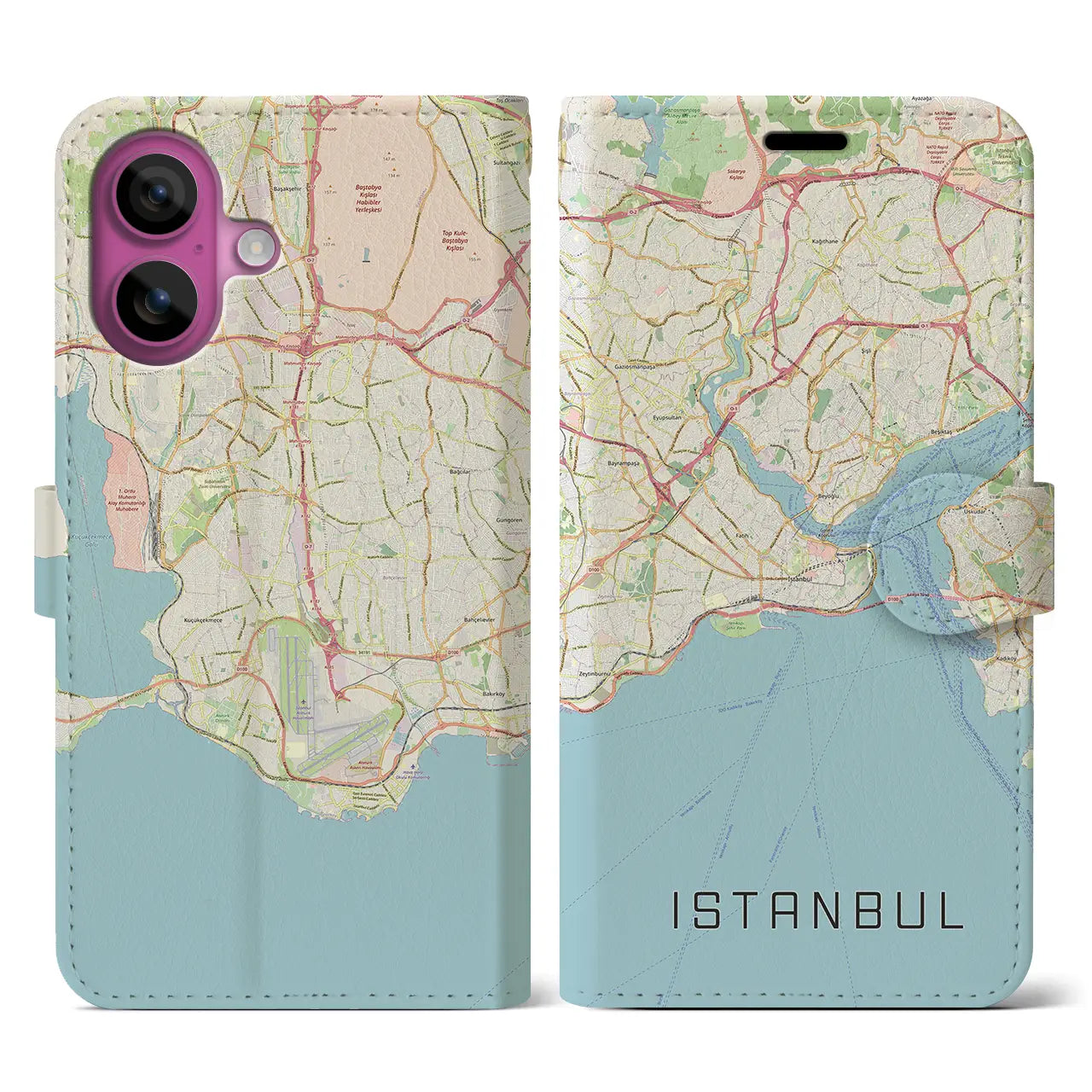 【イスタンブール(トルコ)】地図柄iPhoneケース(手帳タイプ)ナチュラル・iPhone 16 Pro 用