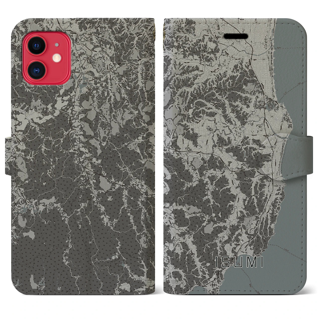 【いすみ(千葉県)】地図柄iPhoneケース(手帳タイプ)モノトーン・iPhone 11 用