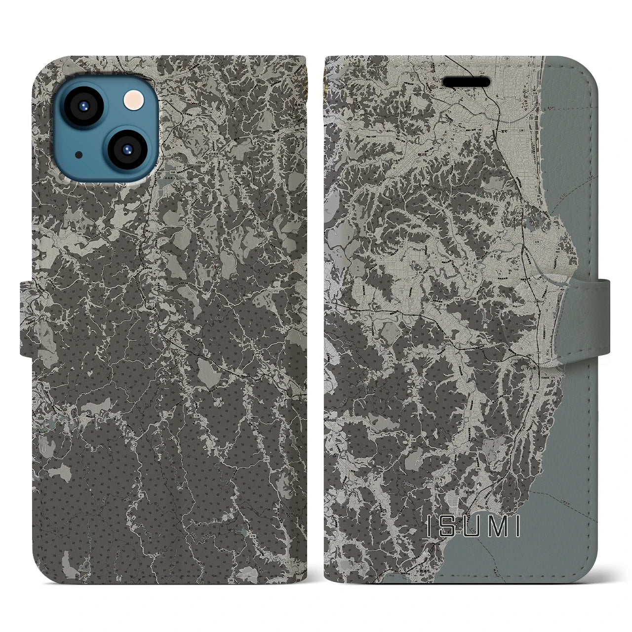 【いすみ(千葉県)】地図柄iPhoneケース(手帳タイプ)モノトーン・iPhone 13 用