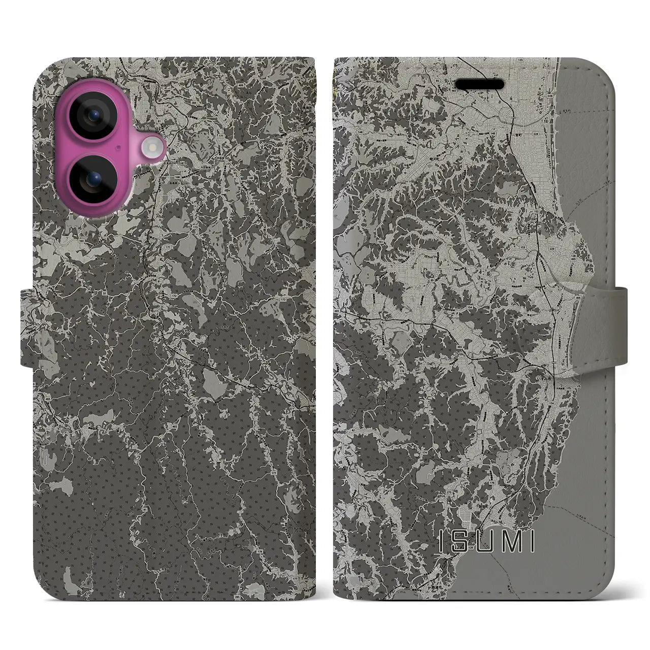 【いすみ(千葉県)】地図柄iPhoneケース(手帳タイプ)モノトーン・iPhone 16 Pro 用