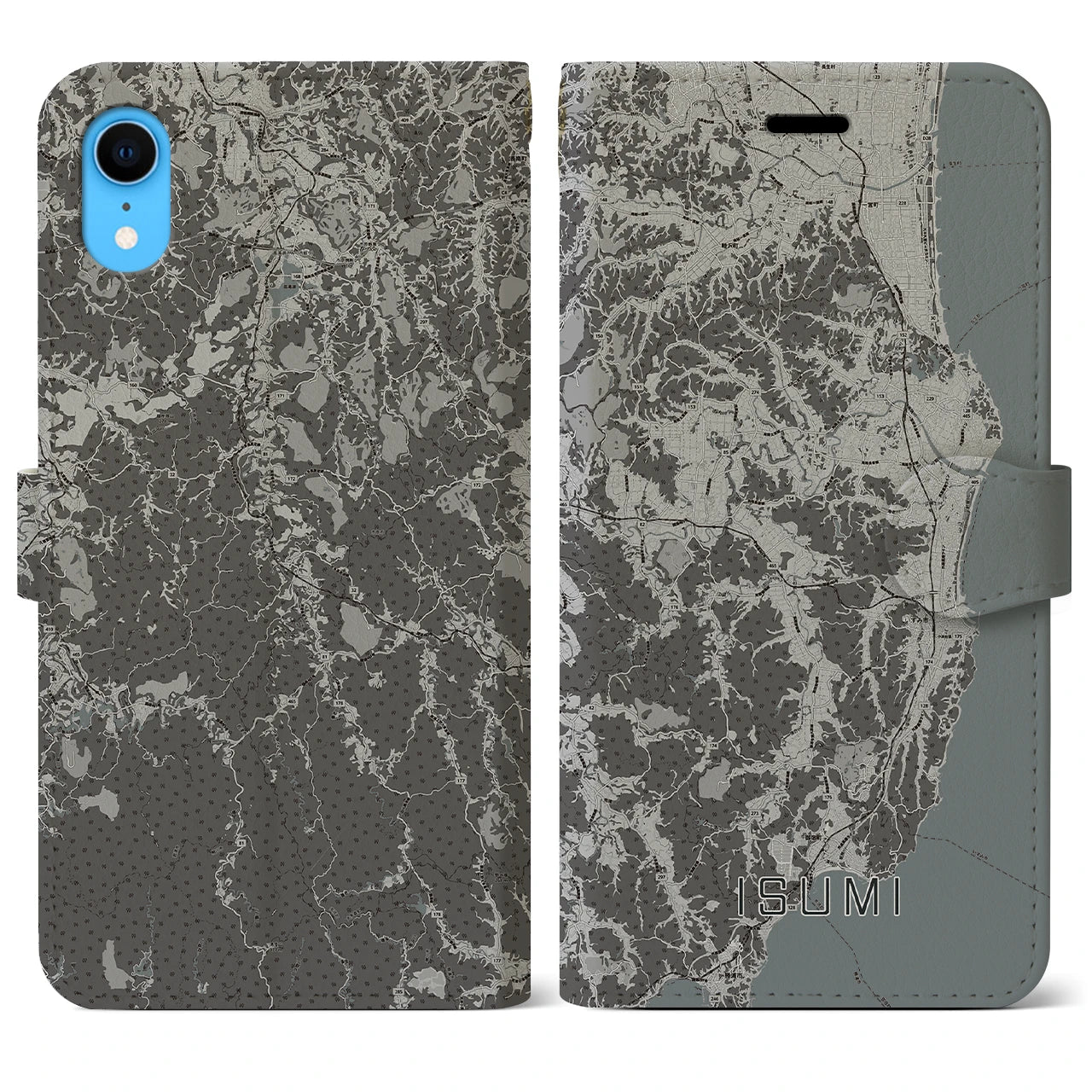【いすみ(千葉県)】地図柄iPhoneケース(手帳タイプ)モノトーン・iPhone XR 用