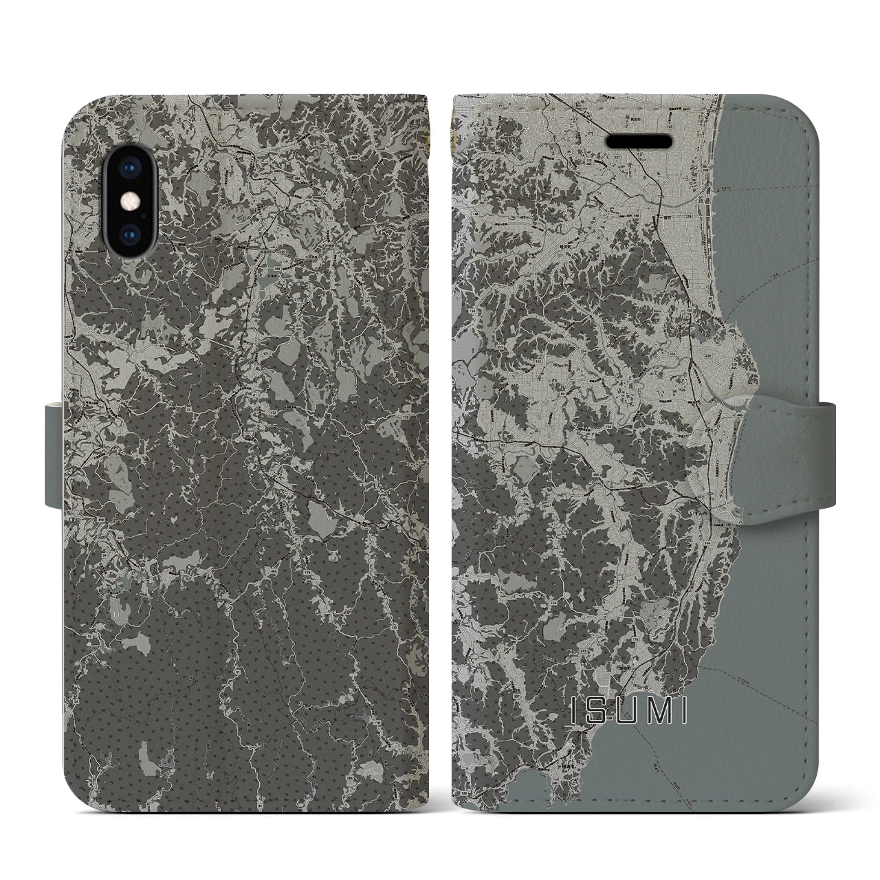【いすみ(千葉県)】地図柄iPhoneケース(手帳タイプ)モノトーン・iPhone XS / X 用