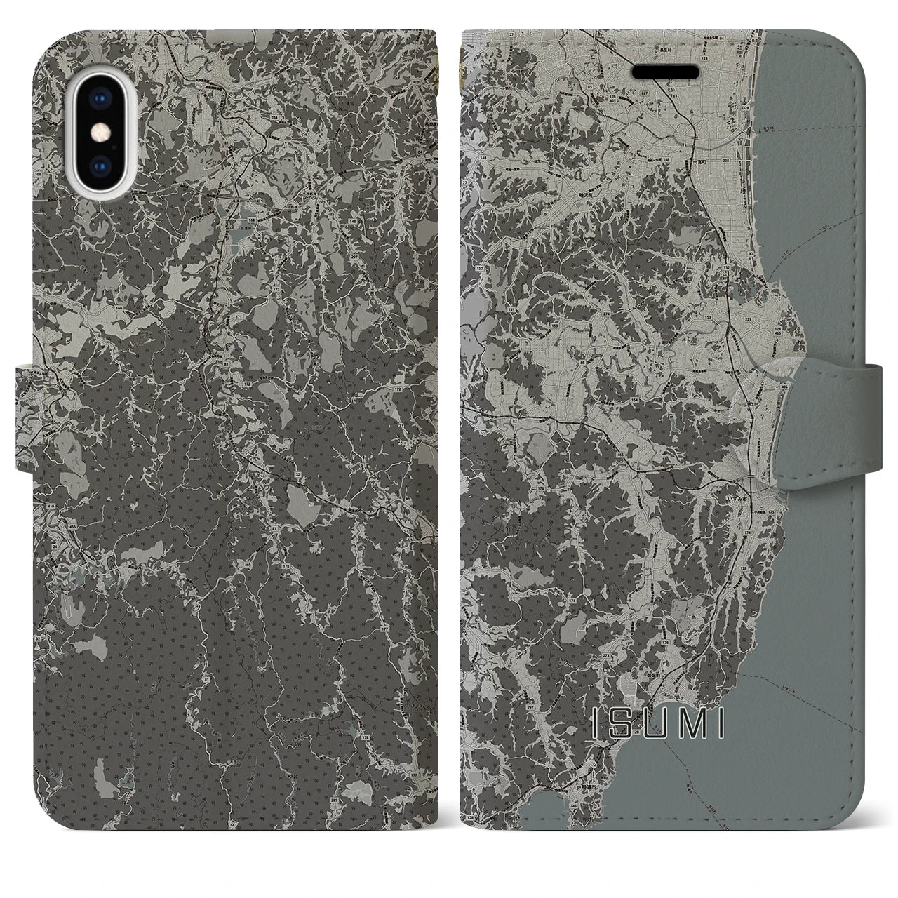 【いすみ(千葉県)】地図柄iPhoneケース(手帳タイプ)モノトーン・iPhone XS Max 用