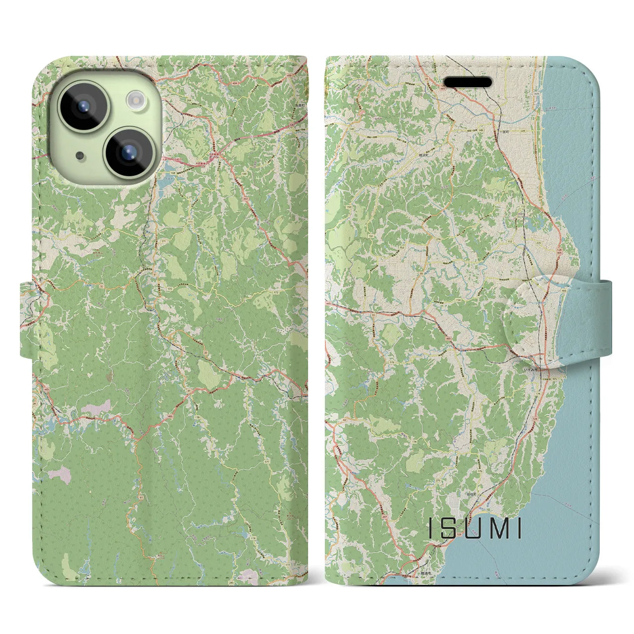 【いすみ(千葉県)】地図柄iPhoneケース(手帳タイプ)ナチュラル・iPhone 15 用
