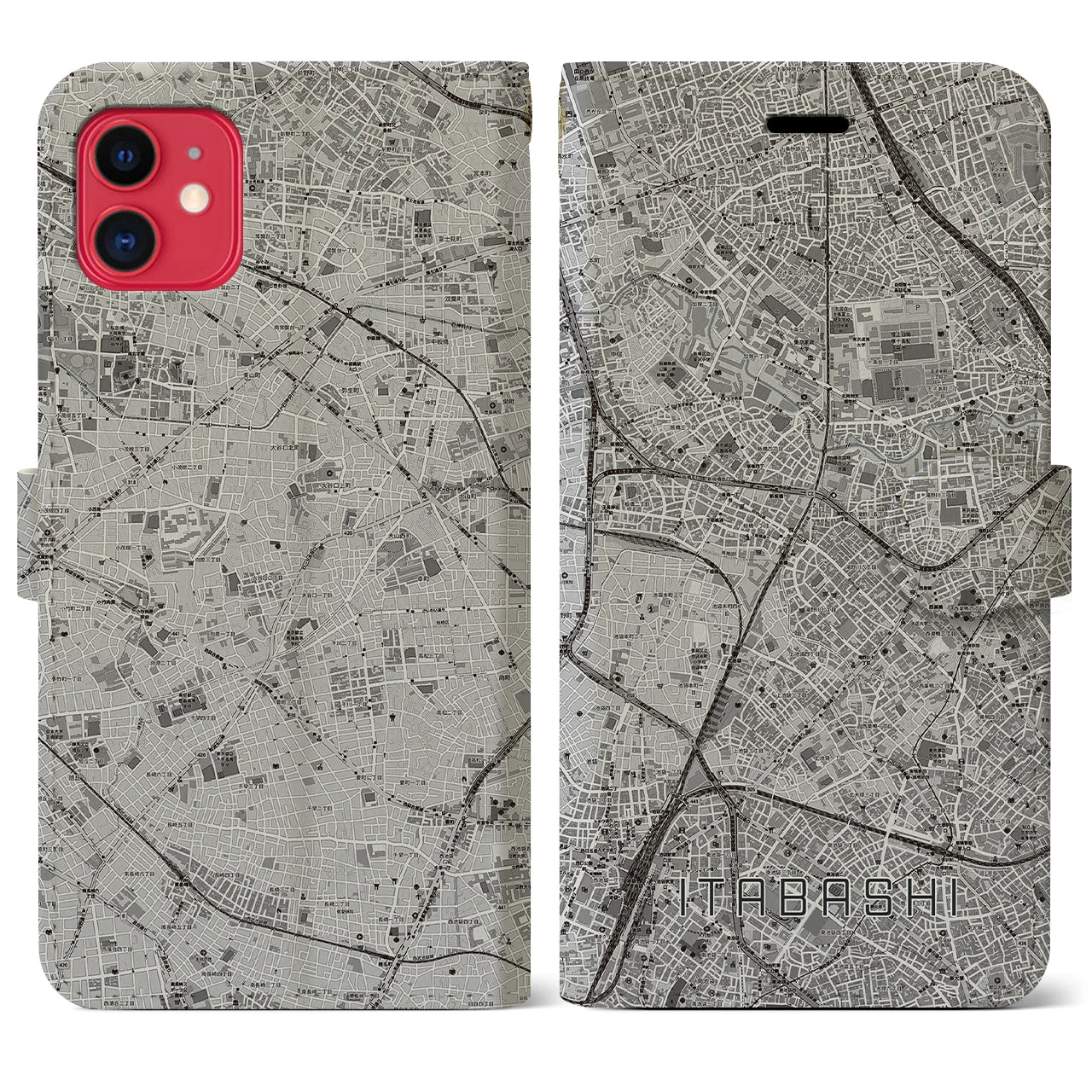【板橋(東京都)】地図柄iPhoneケース(手帳タイプ)モノトーン・iPhone 11 用