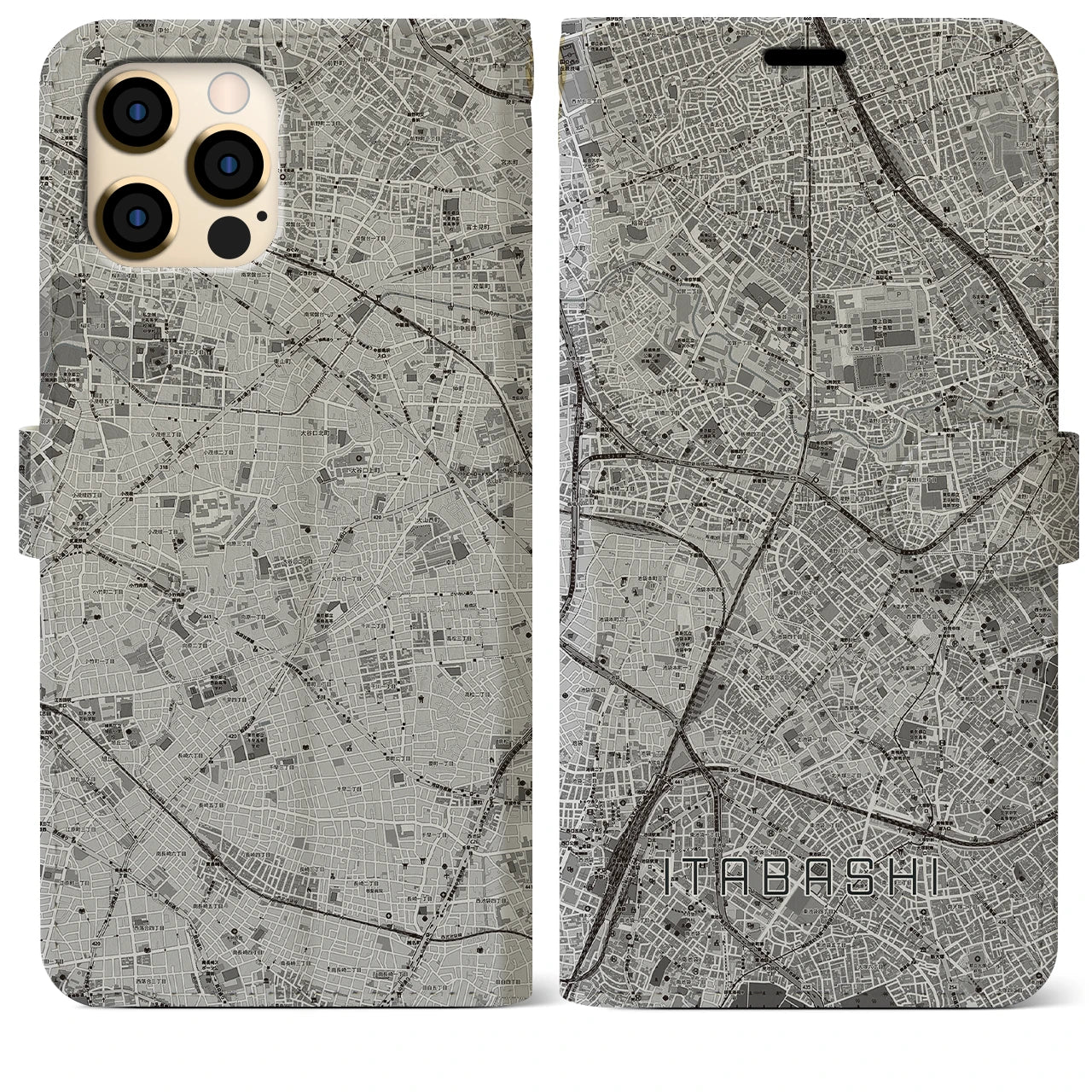【板橋(東京都)】地図柄iPhoneケース(手帳タイプ)モノトーン・iPhone 12 Pro Max 用