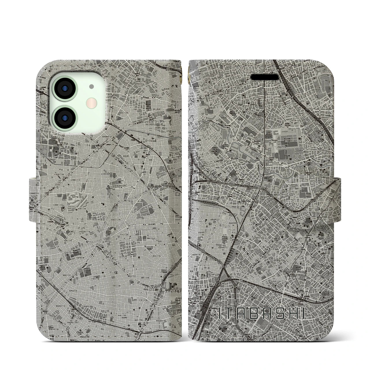 【板橋(東京都)】地図柄iPhoneケース(手帳タイプ)モノトーン・iPhone 12 mini 用