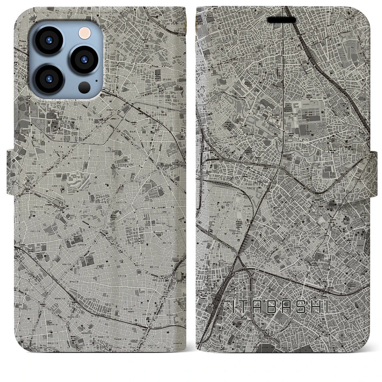【板橋(東京都)】地図柄iPhoneケース(手帳タイプ)モノトーン・iPhone 13 Pro Max 用