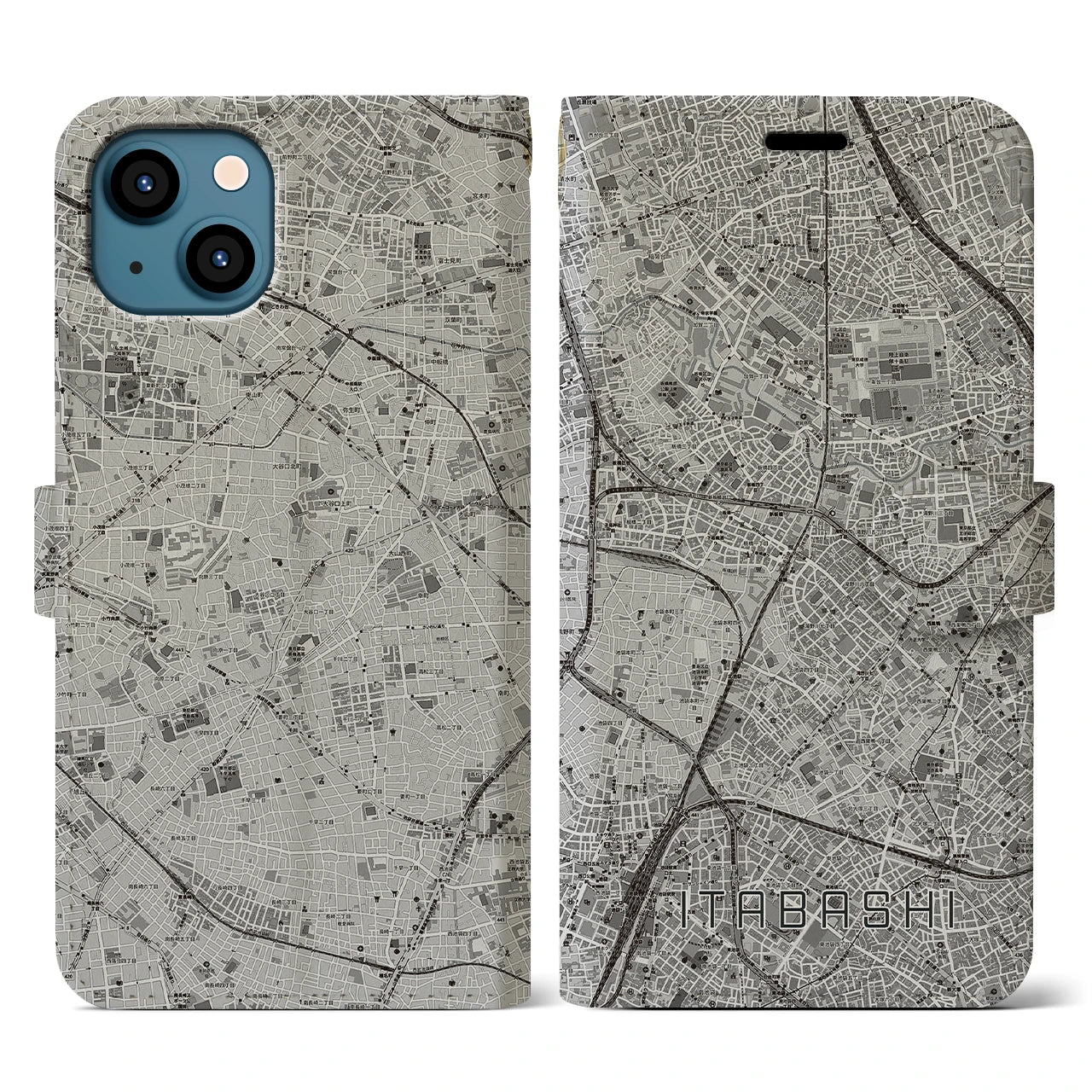 【板橋(東京都)】地図柄iPhoneケース(手帳タイプ)モノトーン・iPhone 13 用