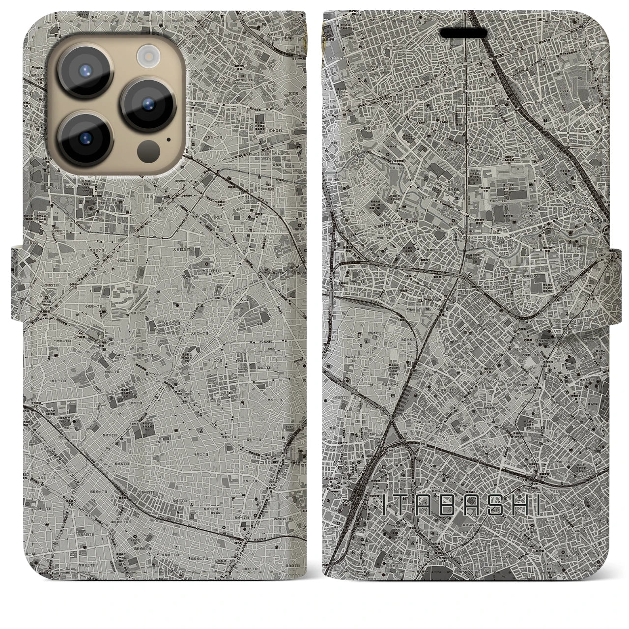 【板橋(東京都)】地図柄iPhoneケース(手帳タイプ)モノトーン・iPhone 14 Pro Max 用
