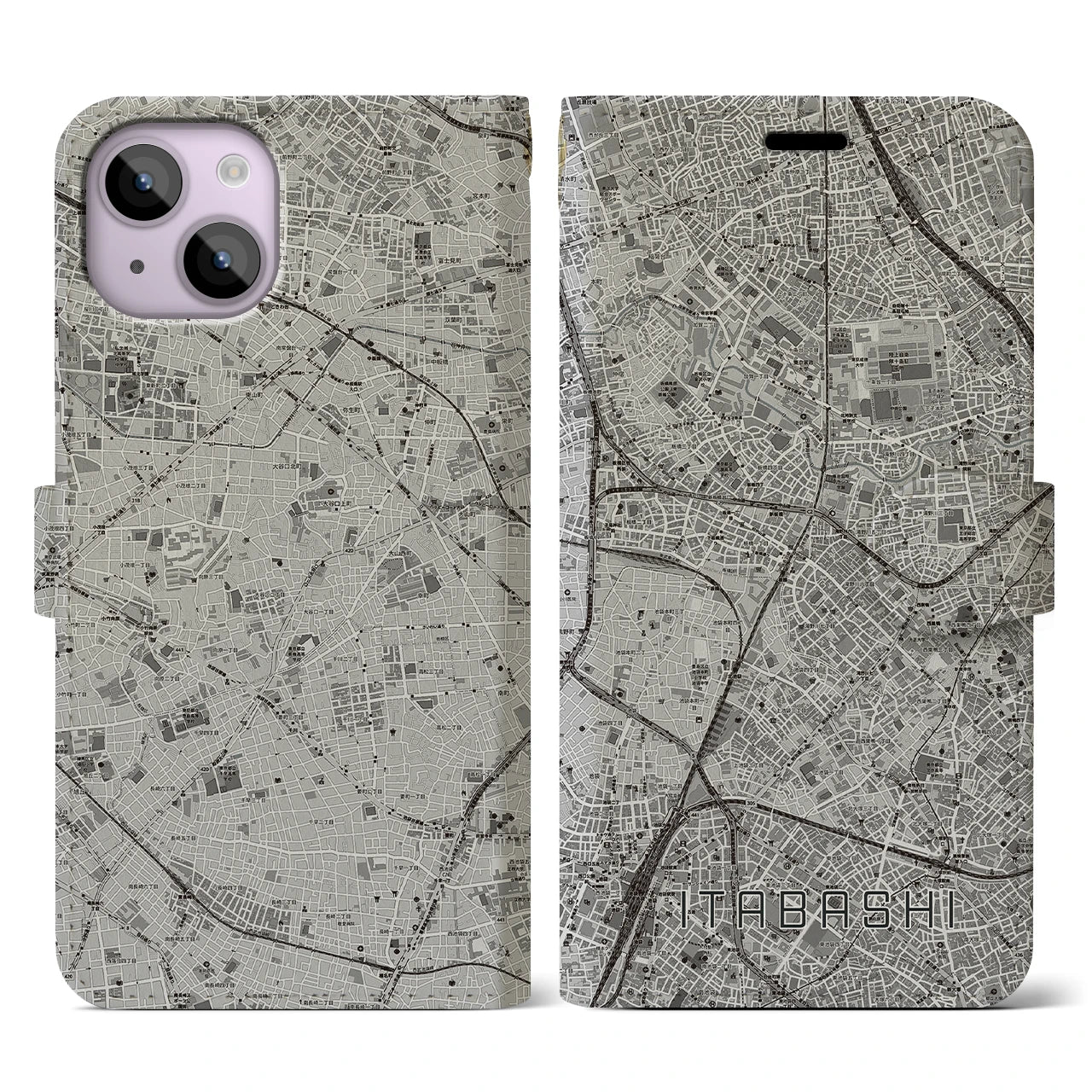 【板橋(東京都)】地図柄iPhoneケース(手帳タイプ)モノトーン・iPhone 14 用