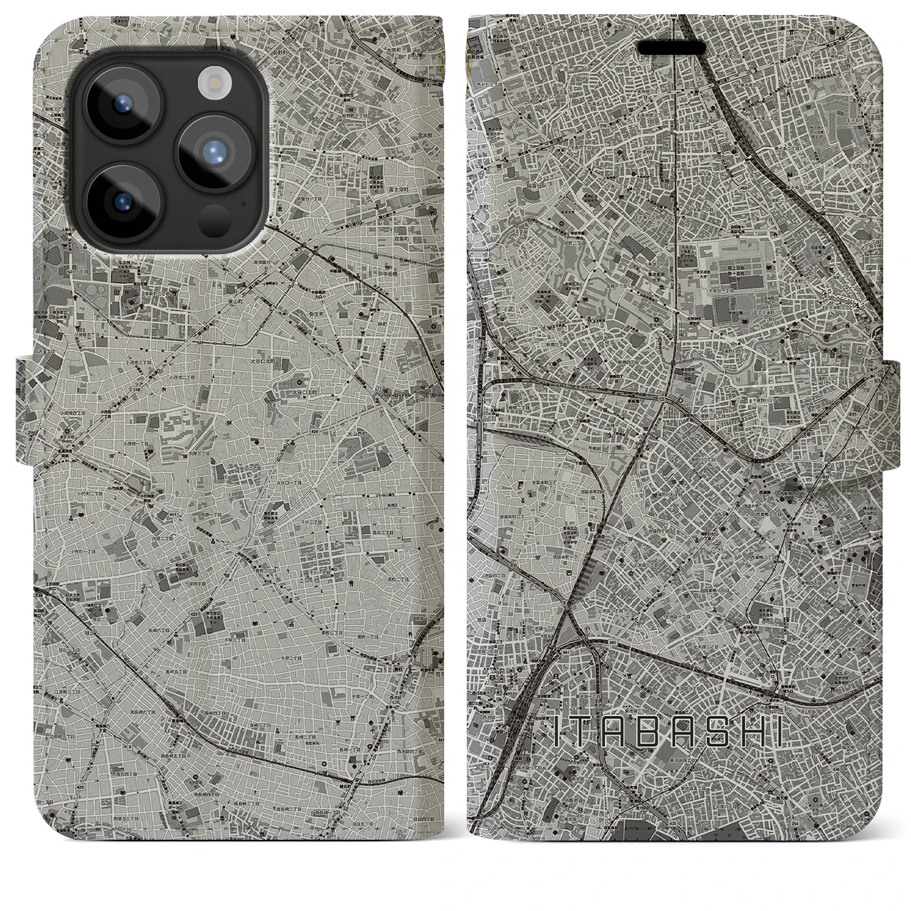 【板橋(東京都)】地図柄iPhoneケース(手帳タイプ)モノトーン・iPhone 15 Pro Max 用