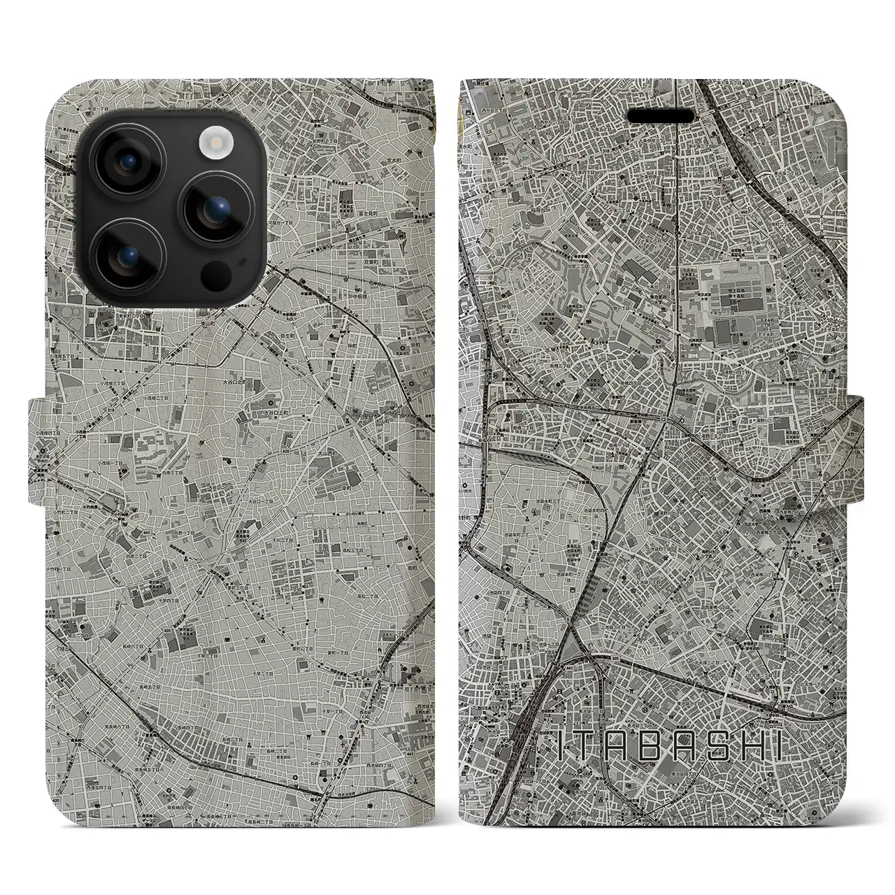【板橋(東京都)】地図柄iPhoneケース(手帳タイプ)モノトーン・iPhone 16 用