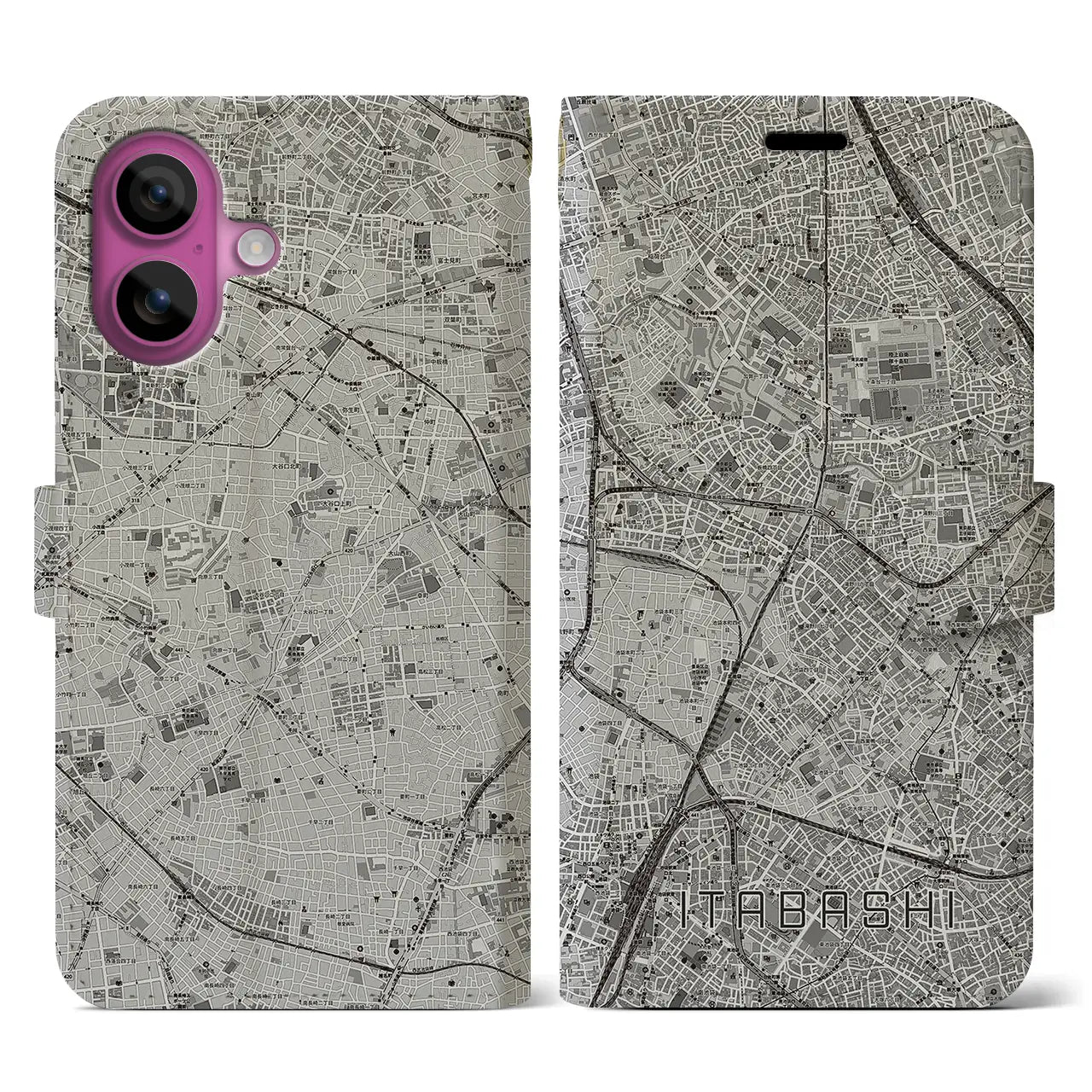 【板橋(東京都)】地図柄iPhoneケース(手帳タイプ)モノトーン・iPhone 16 Pro 用