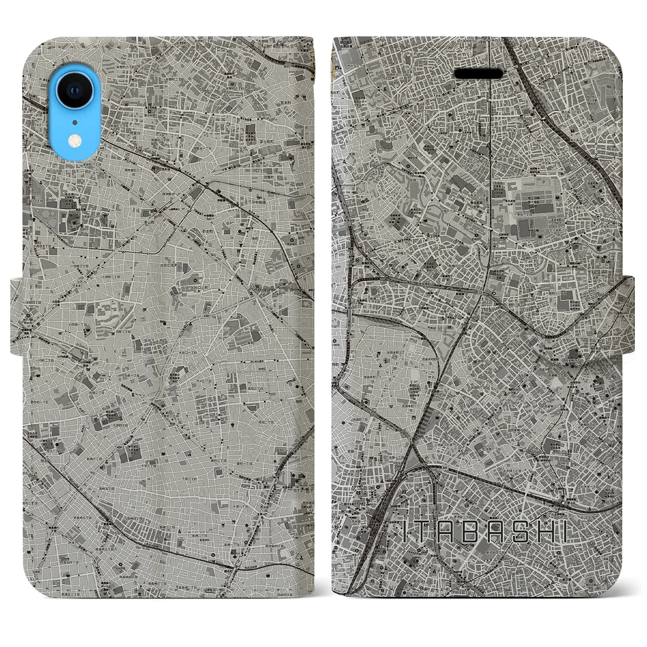 【板橋(東京都)】地図柄iPhoneケース(手帳タイプ)モノトーン・iPhone XR 用