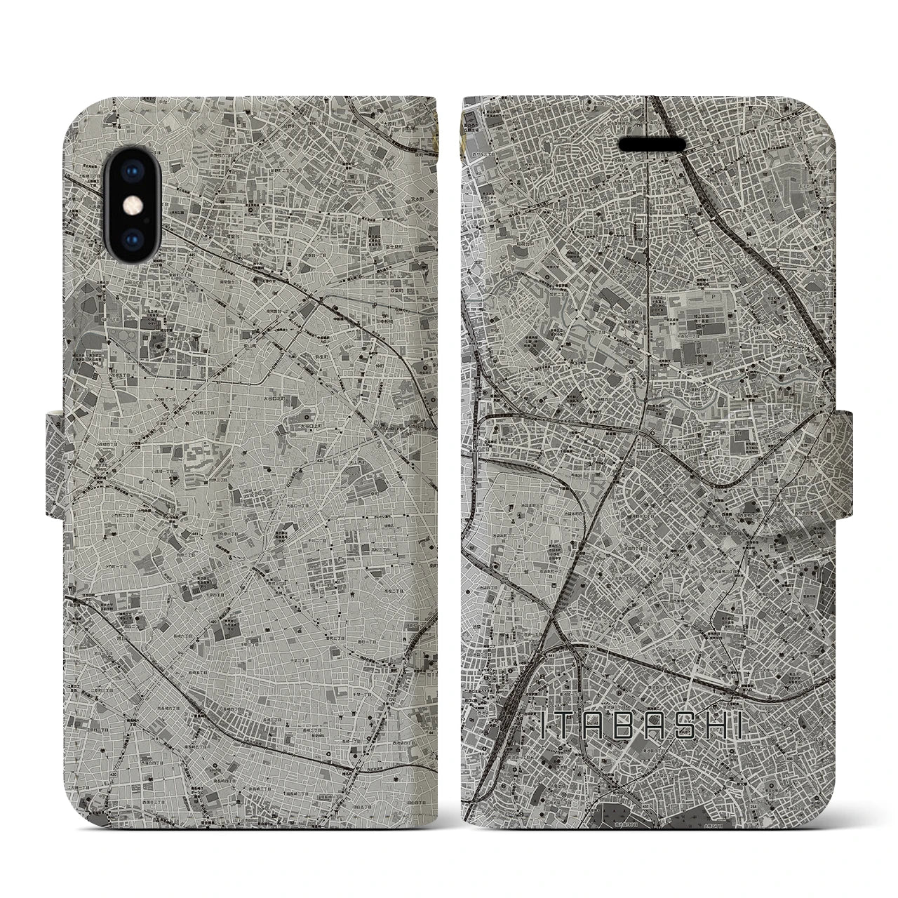 【板橋(東京都)】地図柄iPhoneケース(手帳タイプ)モノトーン・iPhone XS / X 用
