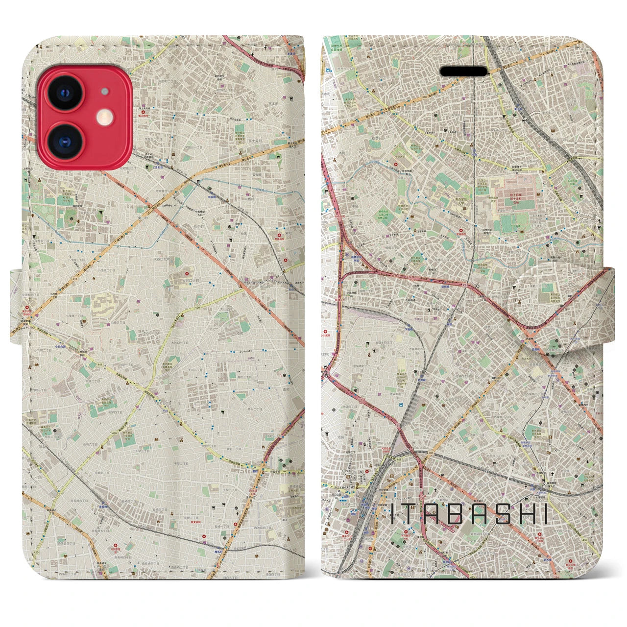 【板橋(東京都)】地図柄iPhoneケース(手帳タイプ)ナチュラル・iPhone 11 用