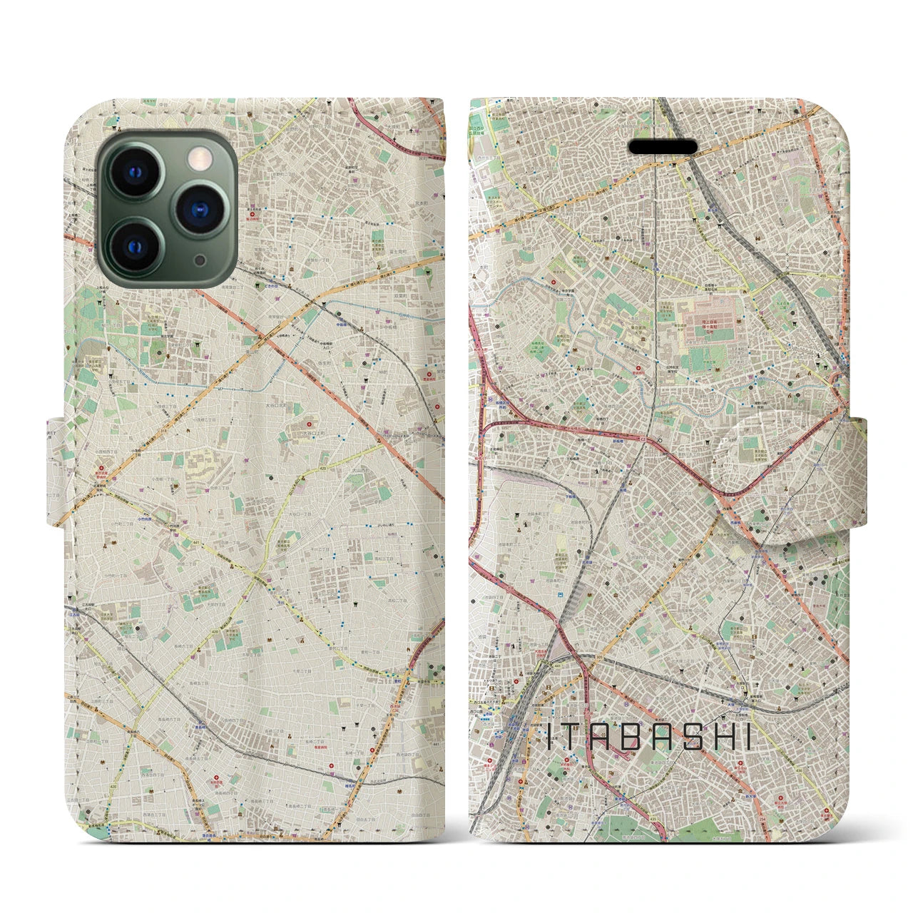 【板橋(東京都)】地図柄iPhoneケース(手帳タイプ)ナチュラル・iPhone 11 Pro 用