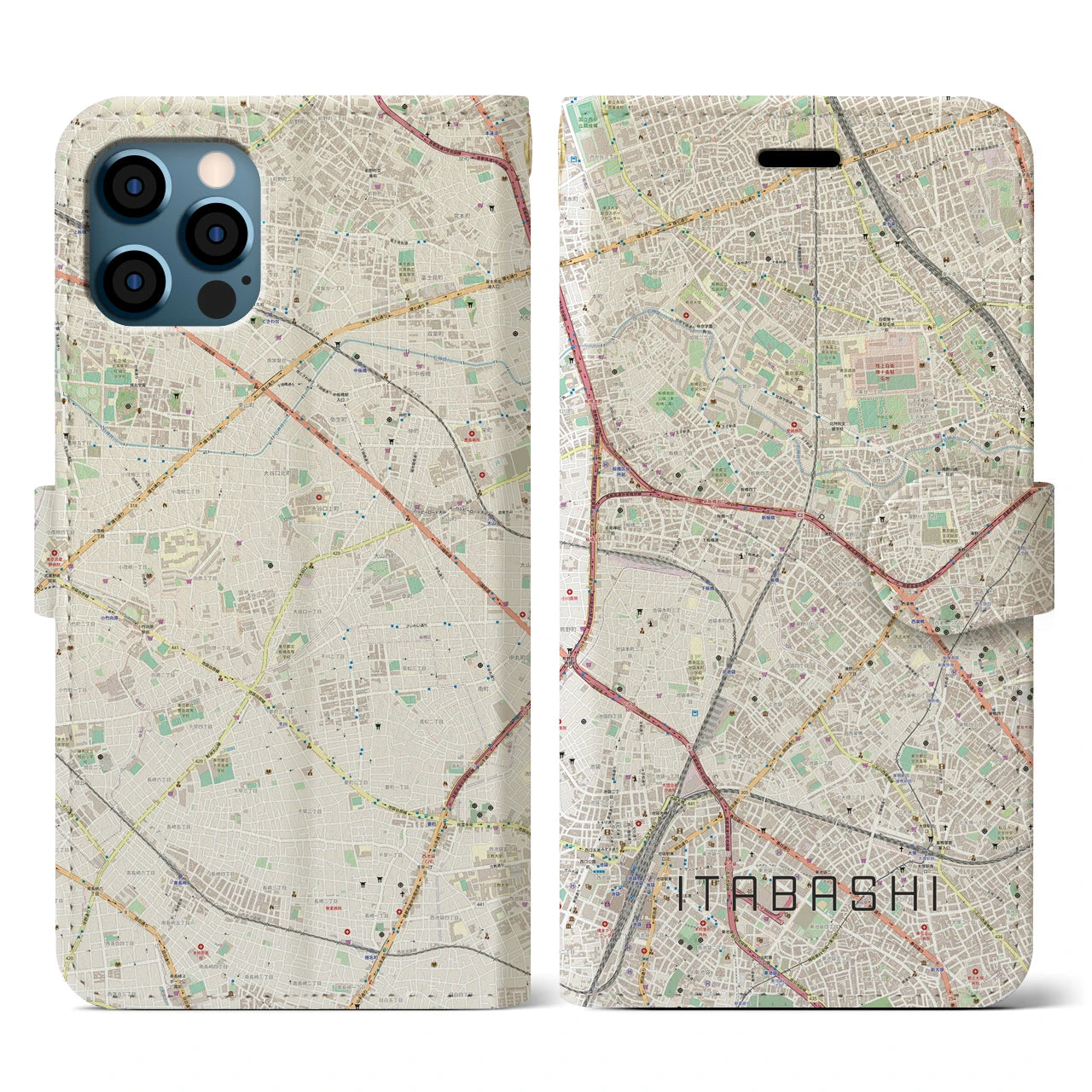 【板橋(東京都)】地図柄iPhoneケース(手帳タイプ)ナチュラル・iPhone 12 / 12 Pro 用