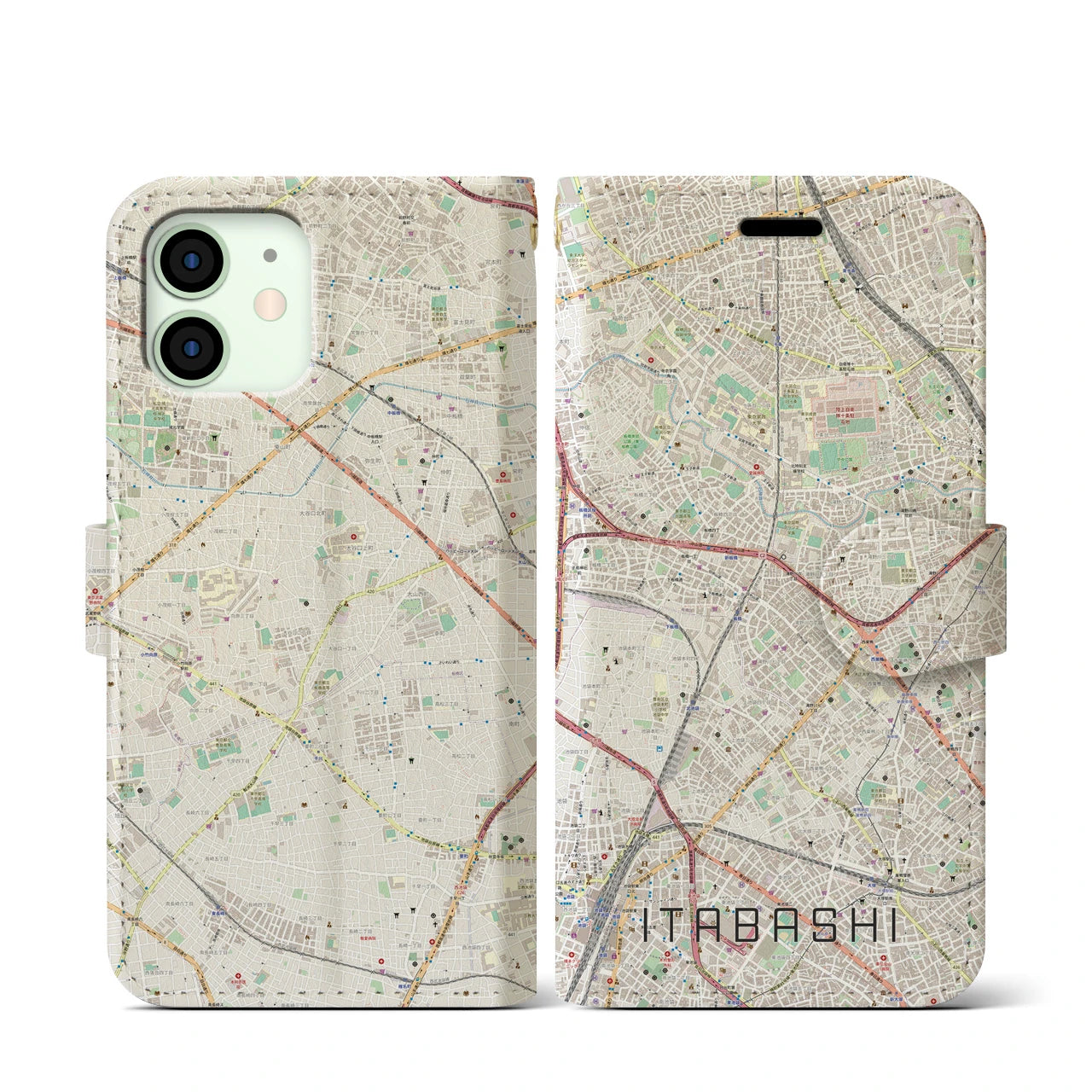 【板橋(東京都)】地図柄iPhoneケース(手帳タイプ)ナチュラル・iPhone 12 mini 用