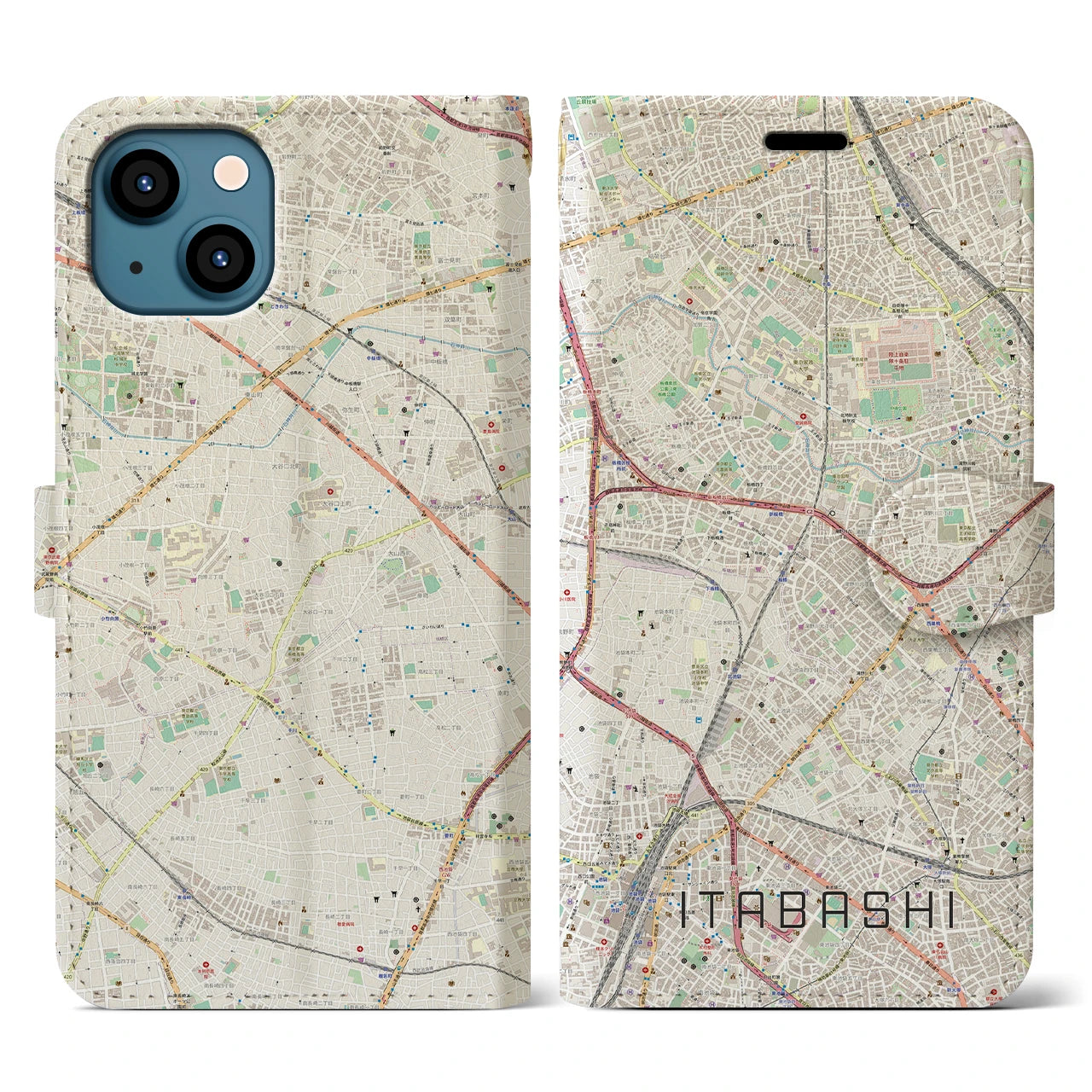 【板橋(東京都)】地図柄iPhoneケース(手帳タイプ)ナチュラル・iPhone 13 用
