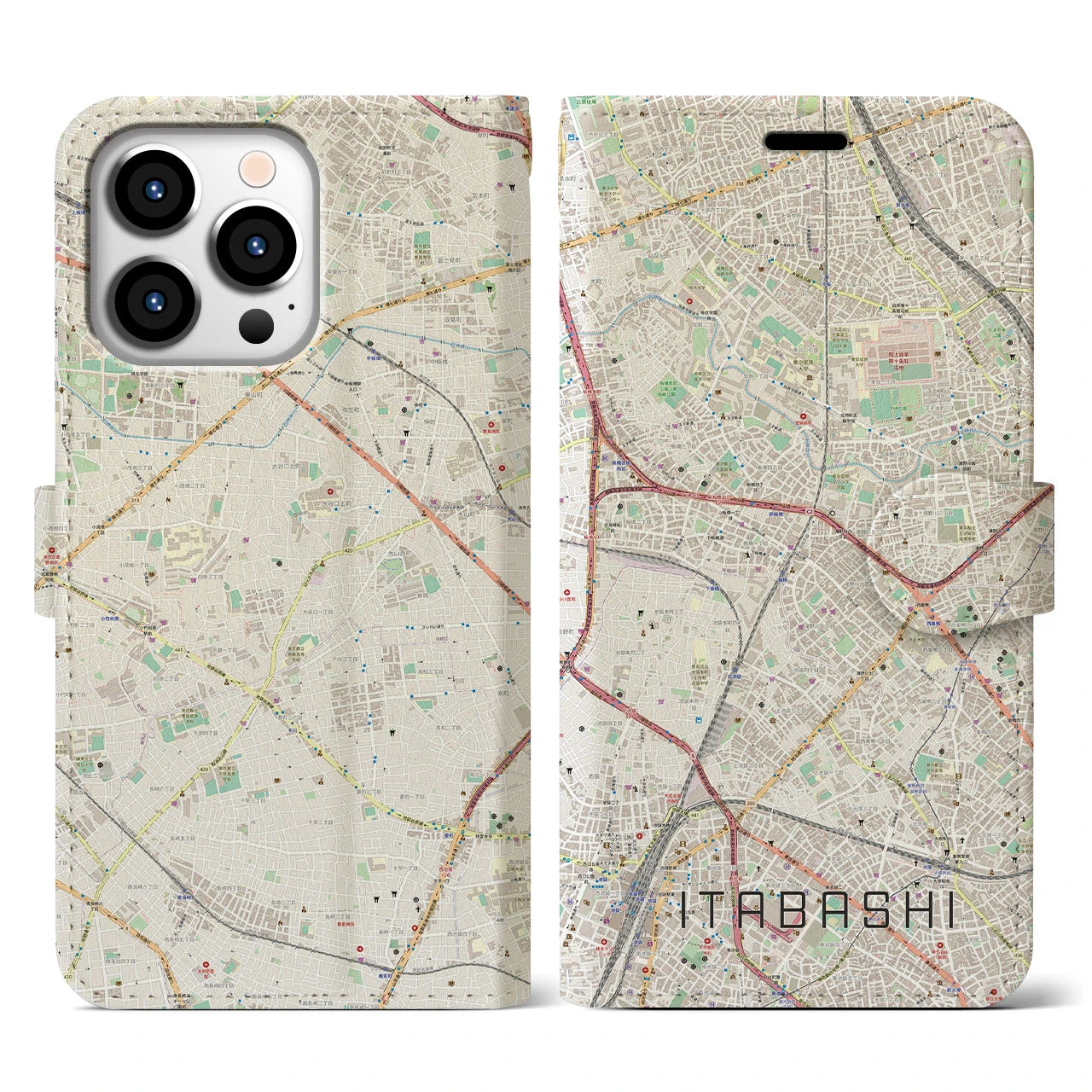 【板橋(東京都)】地図柄iPhoneケース(手帳タイプ)ナチュラル・iPhone 13 Pro 用